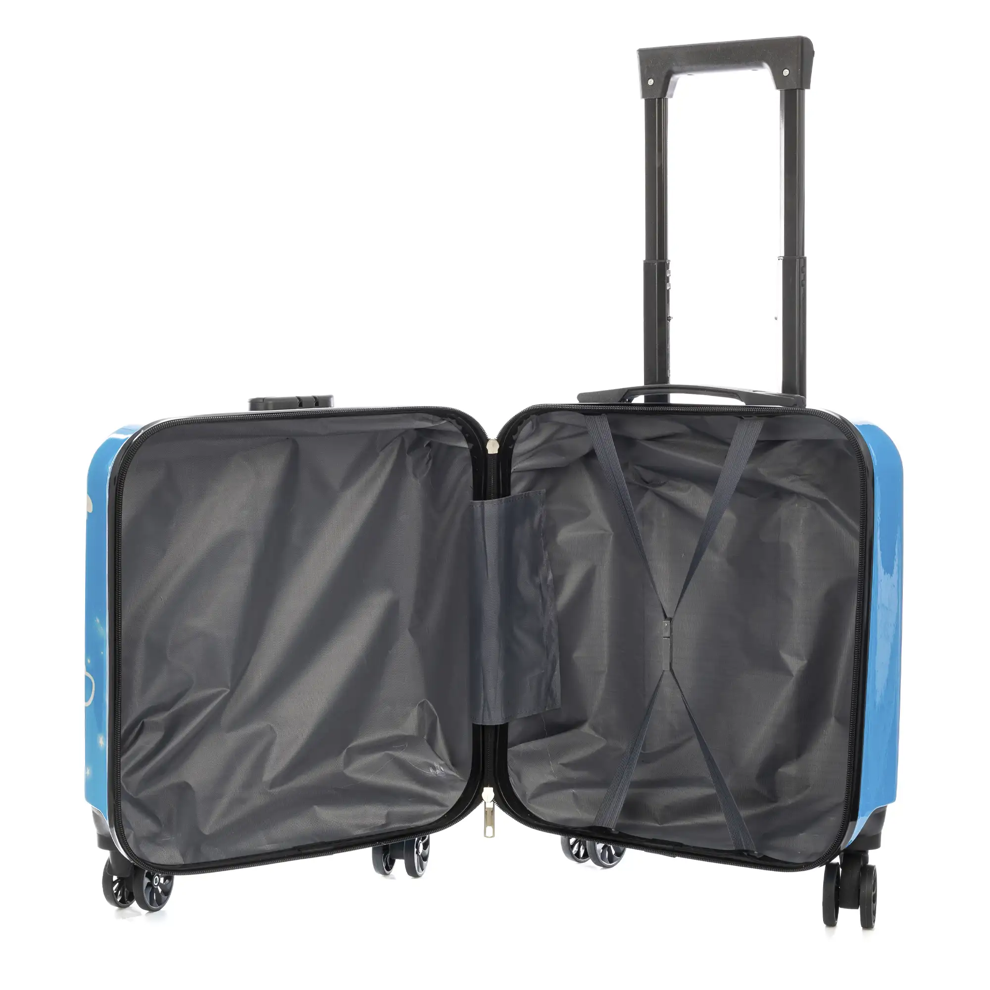 Maleta trolley infantil en material ligero de ABS de alta resistencia. Cerradura numérica, 4 ruedas dobles giratorias 360°. Diseño de Oso en avión. 35x23x45 cm.