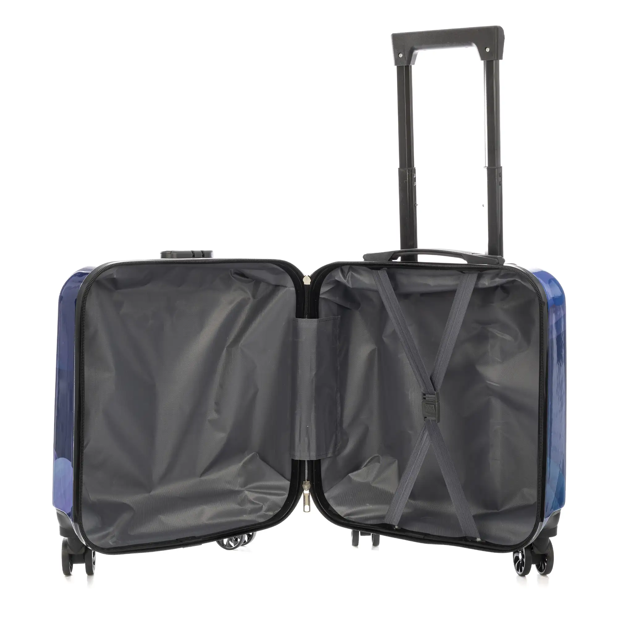 Maleta trolley infantil en material ligero de ABS de alta resistencia. Cerradura numérica, 4 ruedas dobles giratorias 360°. Diseño de Astronauta. 35x23x45 cm.