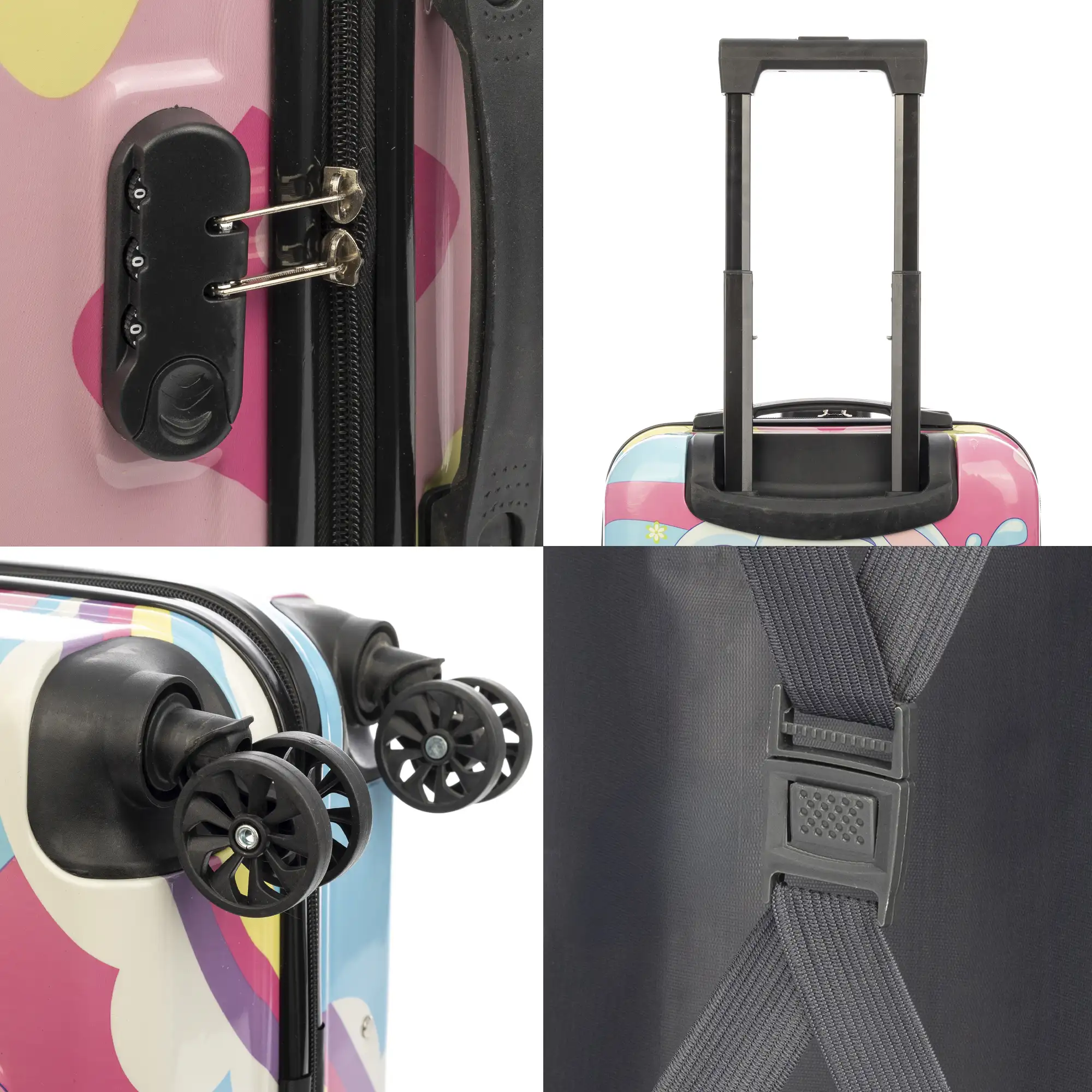 Maleta trolley infantil en material ligero de ABS de alta resistencia. Cerradura numérica, 4 ruedas dobles giratorias 360°. Diseño de Elefante. 35x23x45 cm.