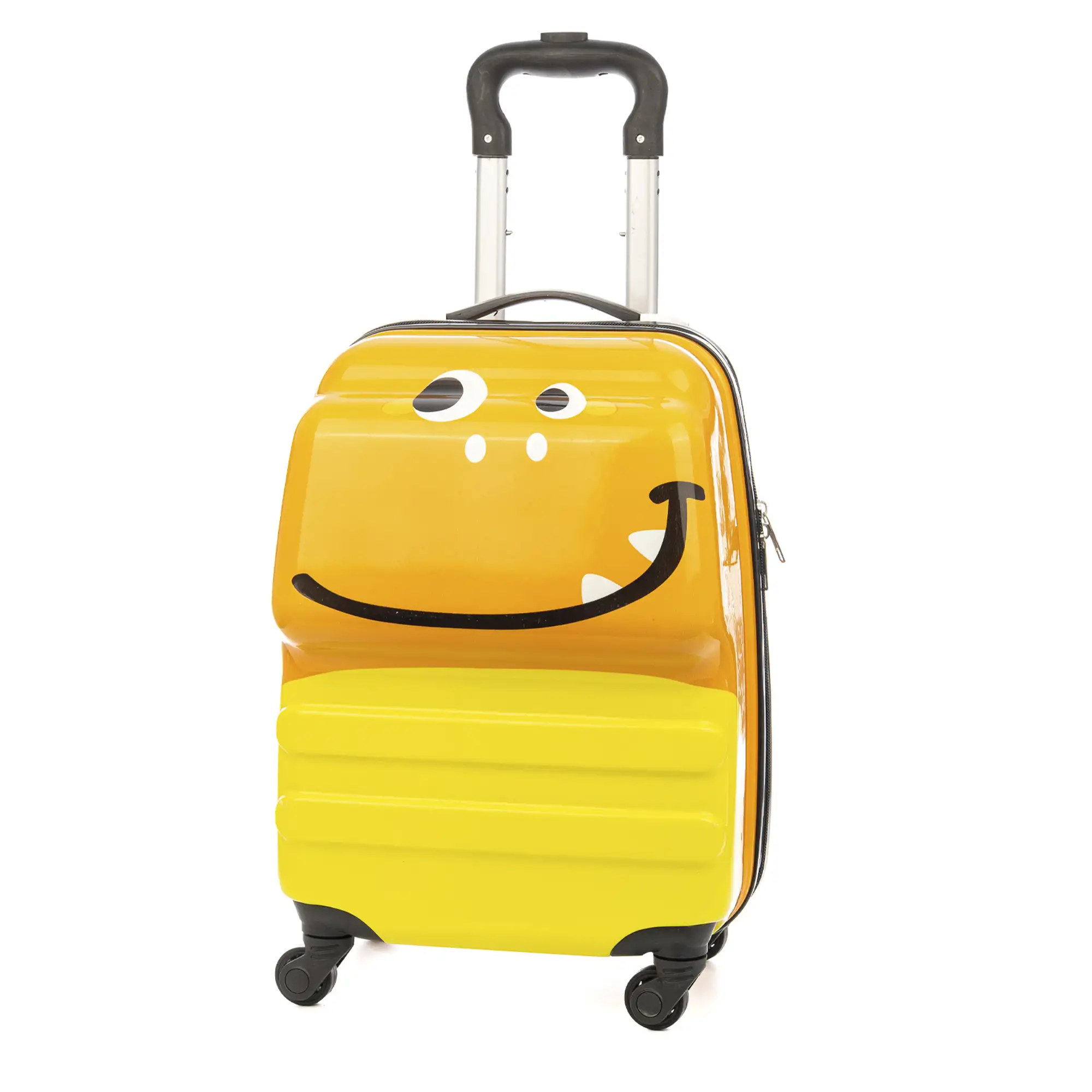 Maleta trolley infantil en material ligero de ABS de alta resistencia. Con 4 ruedas giratorias 360°. Diseño de Monstruo Naranja. 32x23x45 cm.
