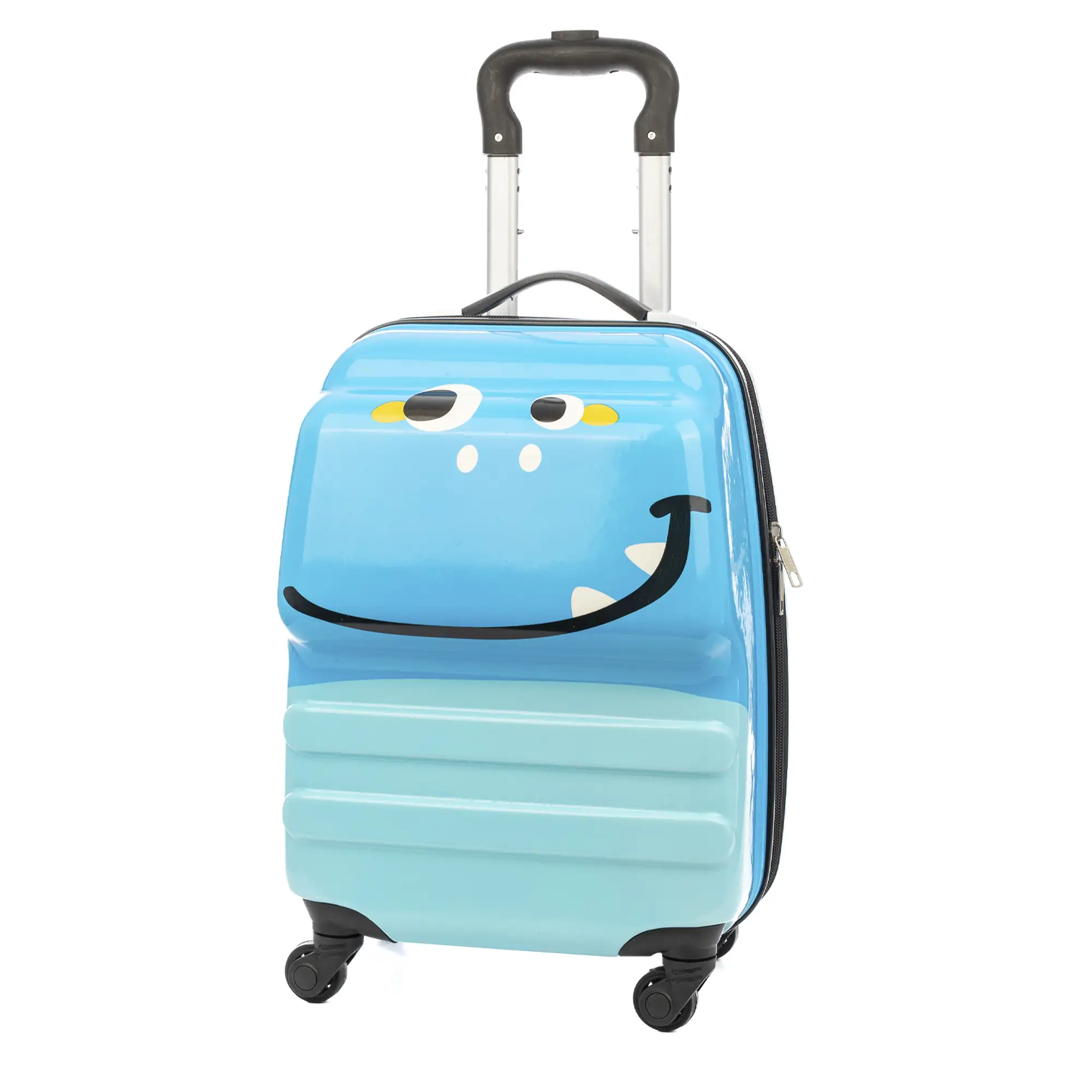 Maleta trolley infantil en material ligero de ABS de alta resistencia. Con 4 ruedas giratorias 360°. Diseño de Monstruo Azul. 32x23x45 cm.