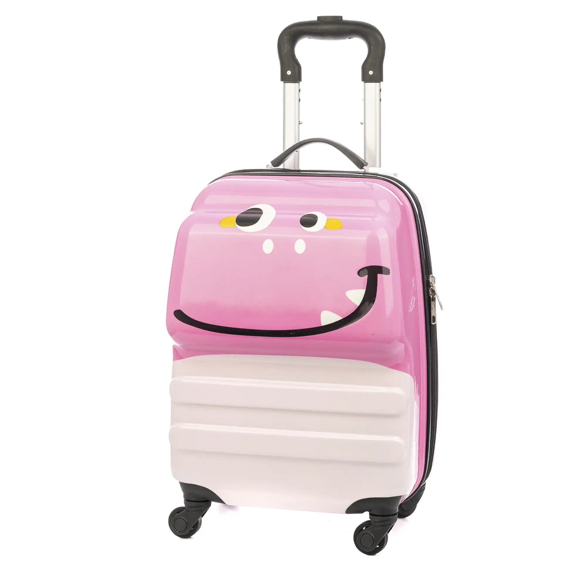 Maleta trolley infantil en material ligero de ABS de alta resistencia. Con 4 ruedas giratorias 360°. Diseño de Monstruo Rosa. 32x23x45 cm.