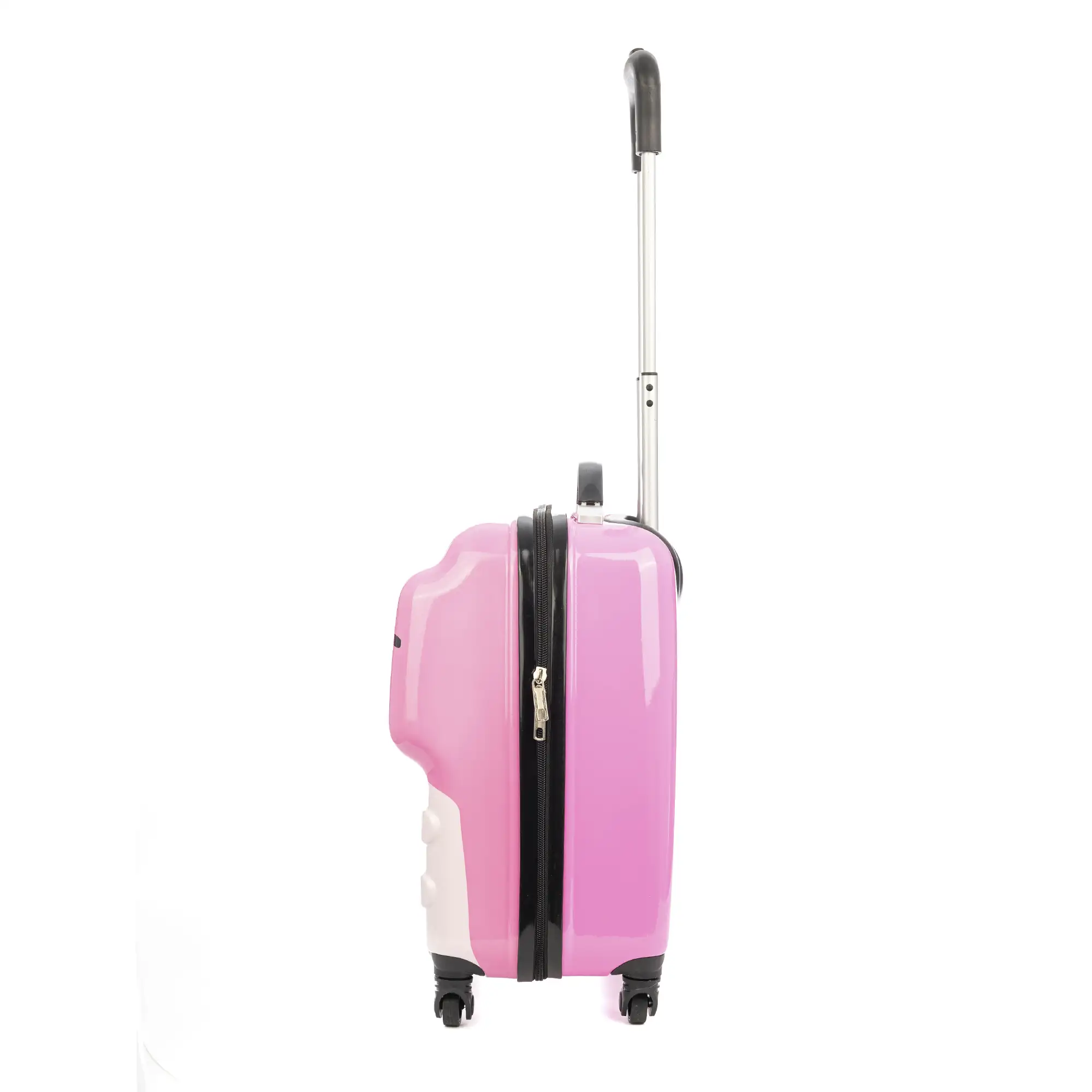 Maleta trolley infantil en material ligero de ABS de alta resistencia. Con 4 ruedas giratorias 360°. Diseño de Monstruo Rosa. 32x23x45 cm.