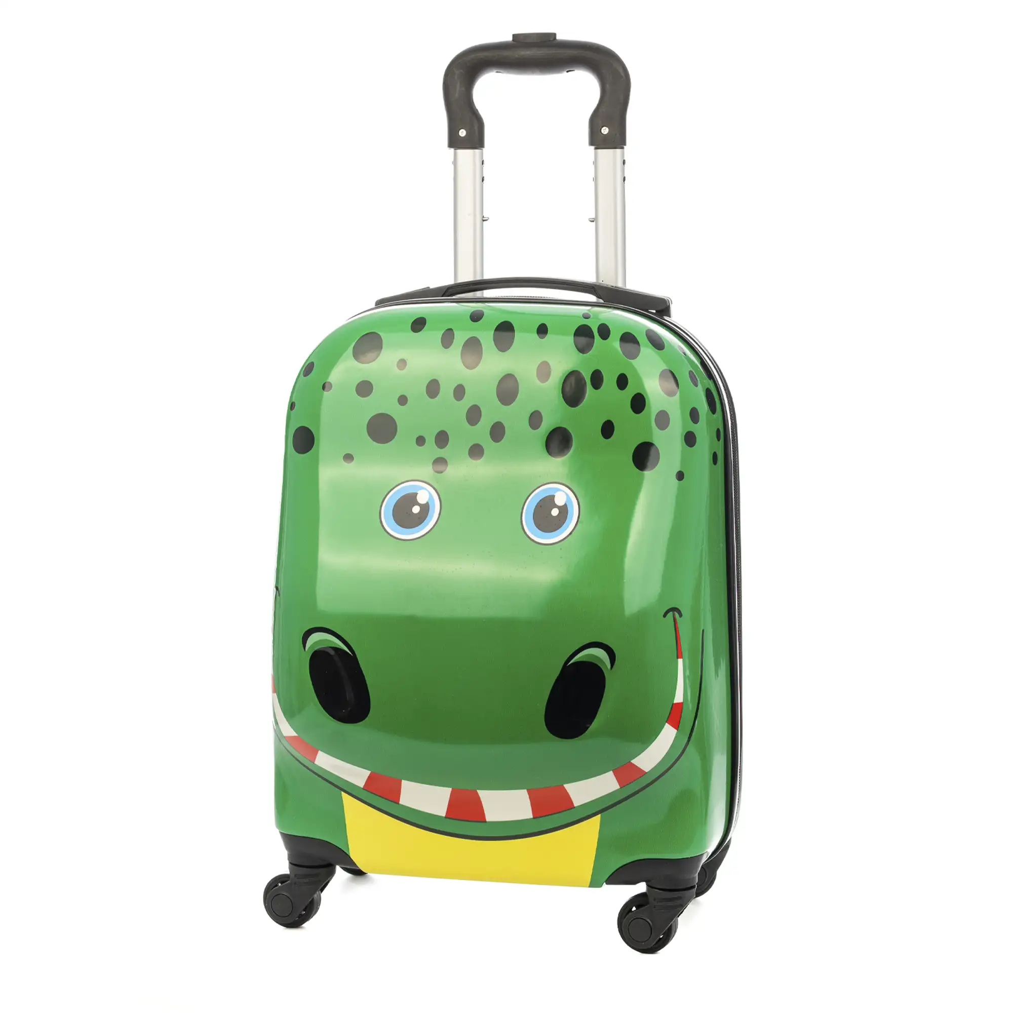 Maleta trolley infantil en material ligero de ABS de alta resistencia. Con 4 ruedas giratorias 360°. Diseño de Dinosaurio. 32x23x45 cm.