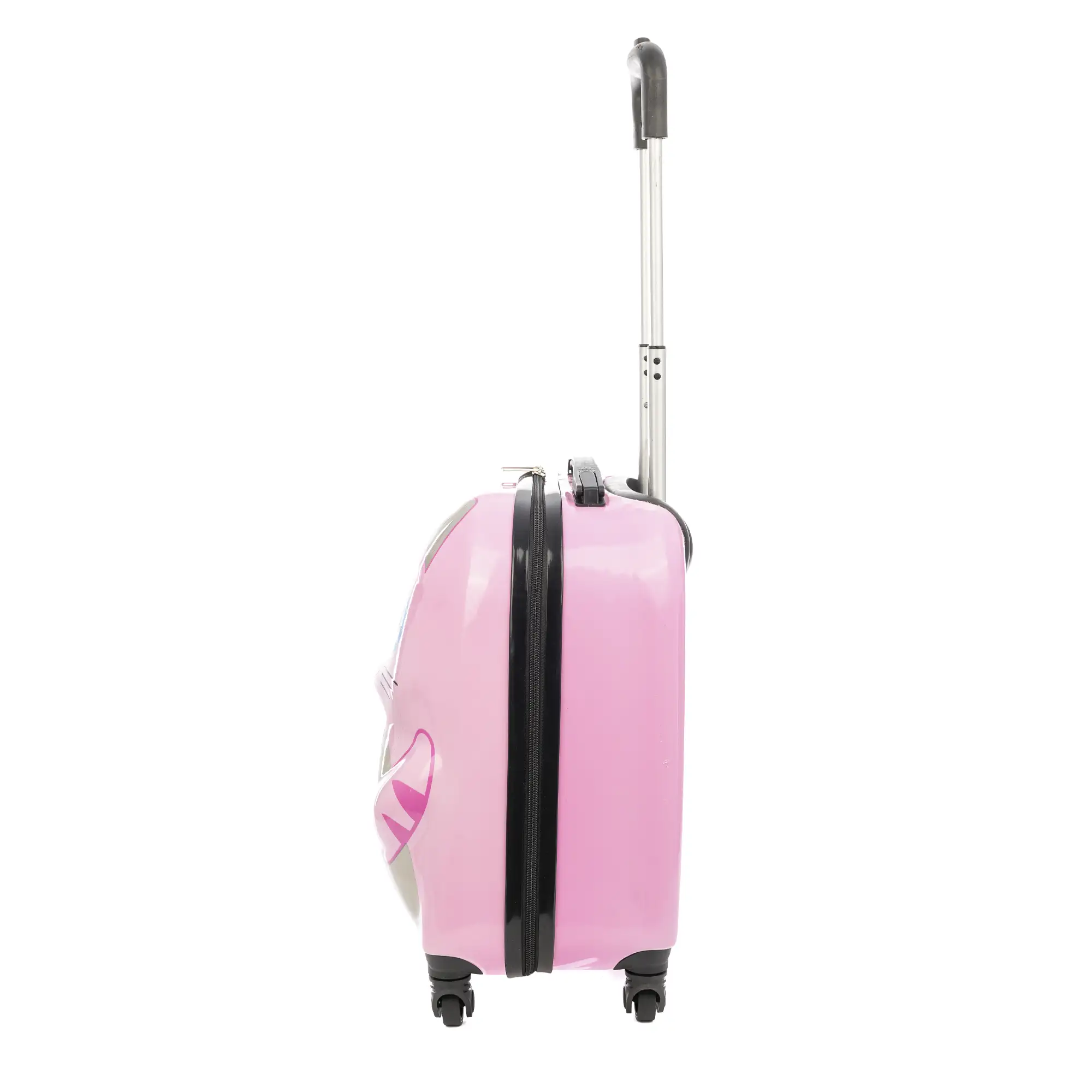 Maleta trolley infantil en material ligero de ABS de alta resistencia. Con 4 ruedas giratorias 360°. Diseño de Gato. 32x23x45 cm.