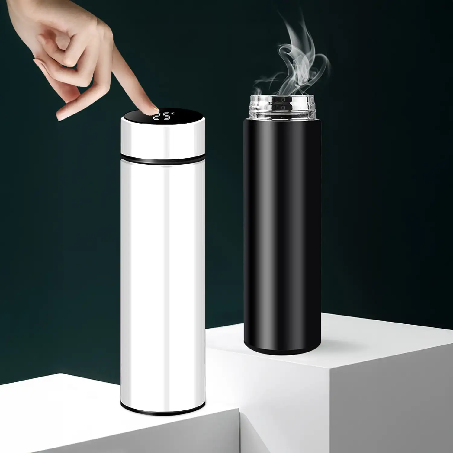 Pack de masaje, termo con indicador de temperatura de 500ml, pistola de masaje fascia con 6 velocidades y masajeador cervical con 10 modos y 15 velocidades.