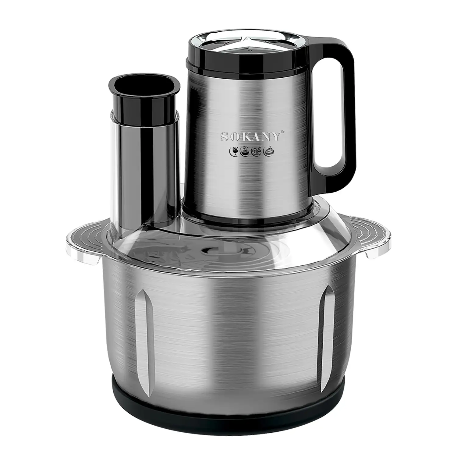 Robot de cocina procesador de alimentos 6 en 1. Motor de cobre de 1000W con 3 velocidades. Bol de acero inoxidable con 5L de capacidad.