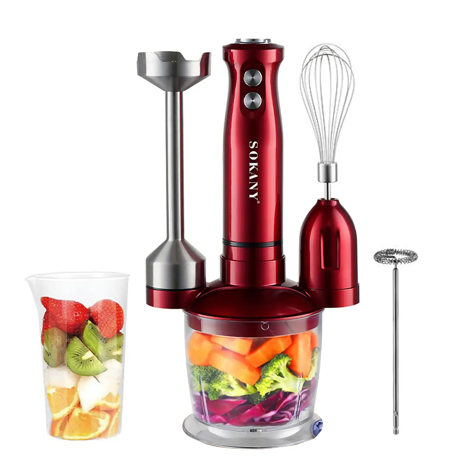 Procesador de alimentos multifunción 5 en 1. Motor de cobre con 600W de potencia y 2 niveles de velocidad.