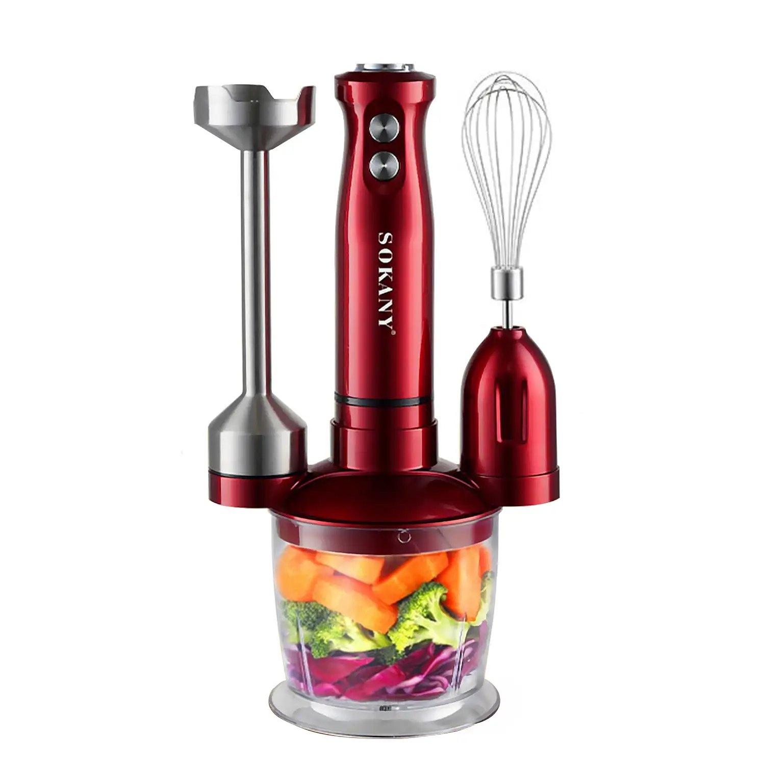Procesador de alimentos multifunción 5 en 1. Motor de cobre con 600W de potencia y 2 niveles de velocidad.