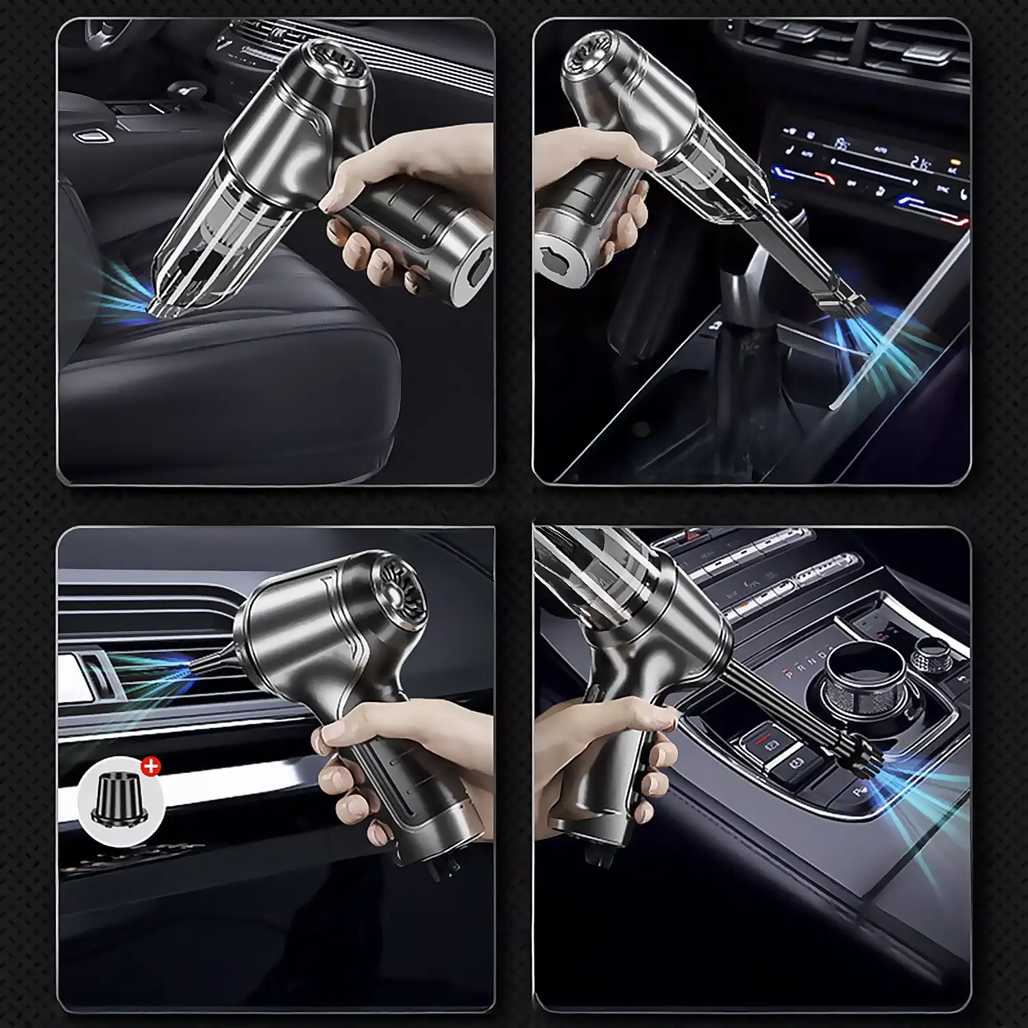 Aspirador y soplador de mano 5 en 1. Con una potencia máxima de 120W y 2 niveles de velocidad.