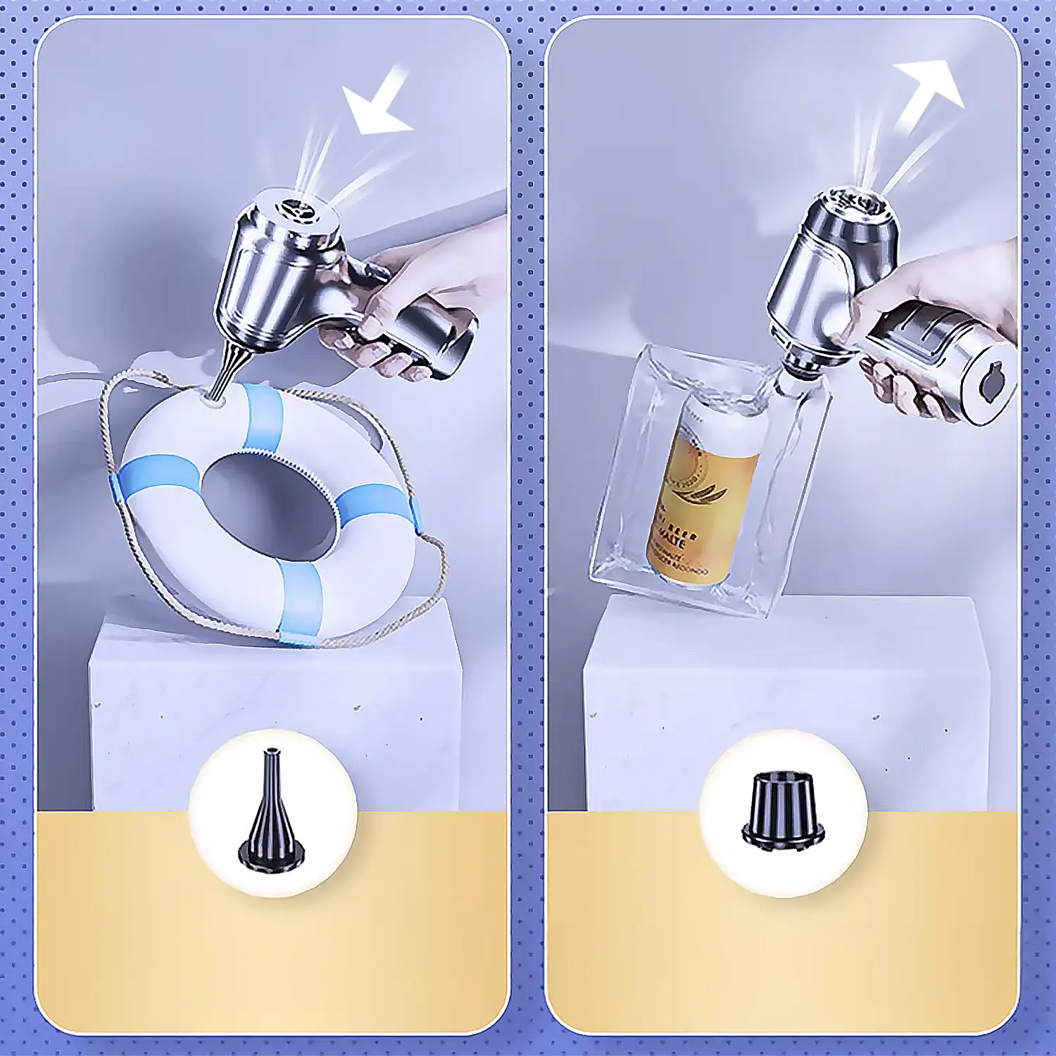 Aspirador y soplador de mano 5 en 1. Con una potencia máxima de 120W y 2 niveles de velocidad.