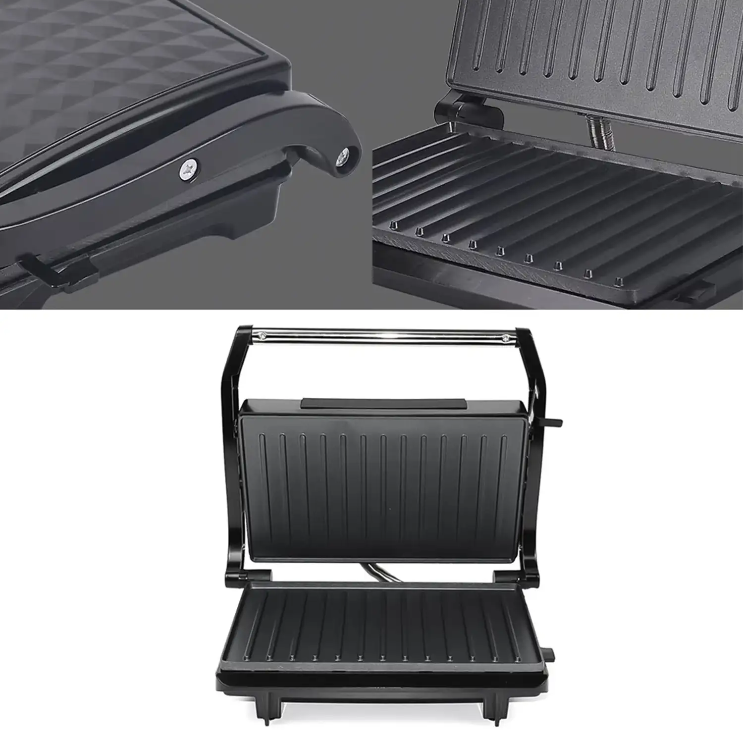 Gril de 1200W. Doble placa de cocción, antiadherente, lavable en lavavajillas.