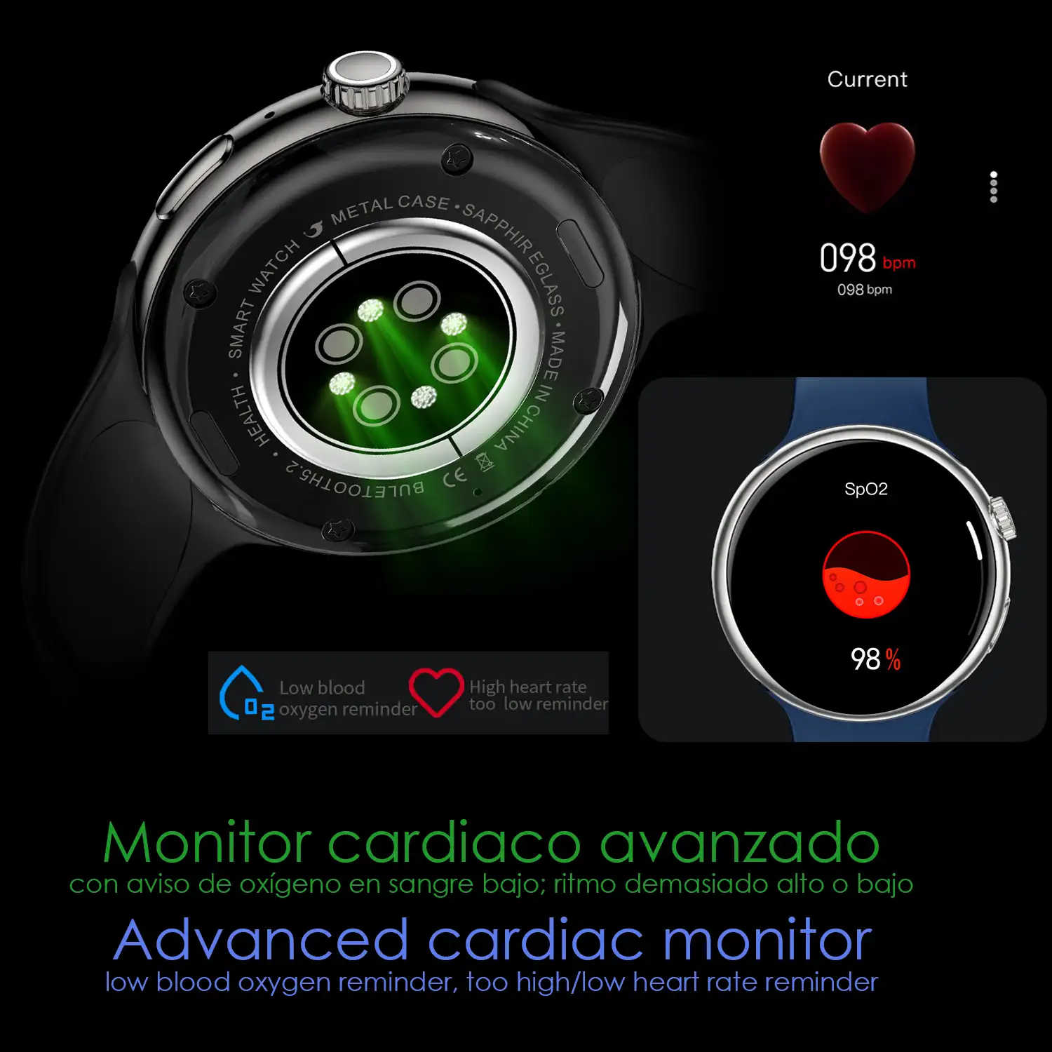 Smartwatch Z12 Pro con monitor de tensión cardiaco avanzado, O2, termómetro. Múltiples modos deportivos. Doble correa.