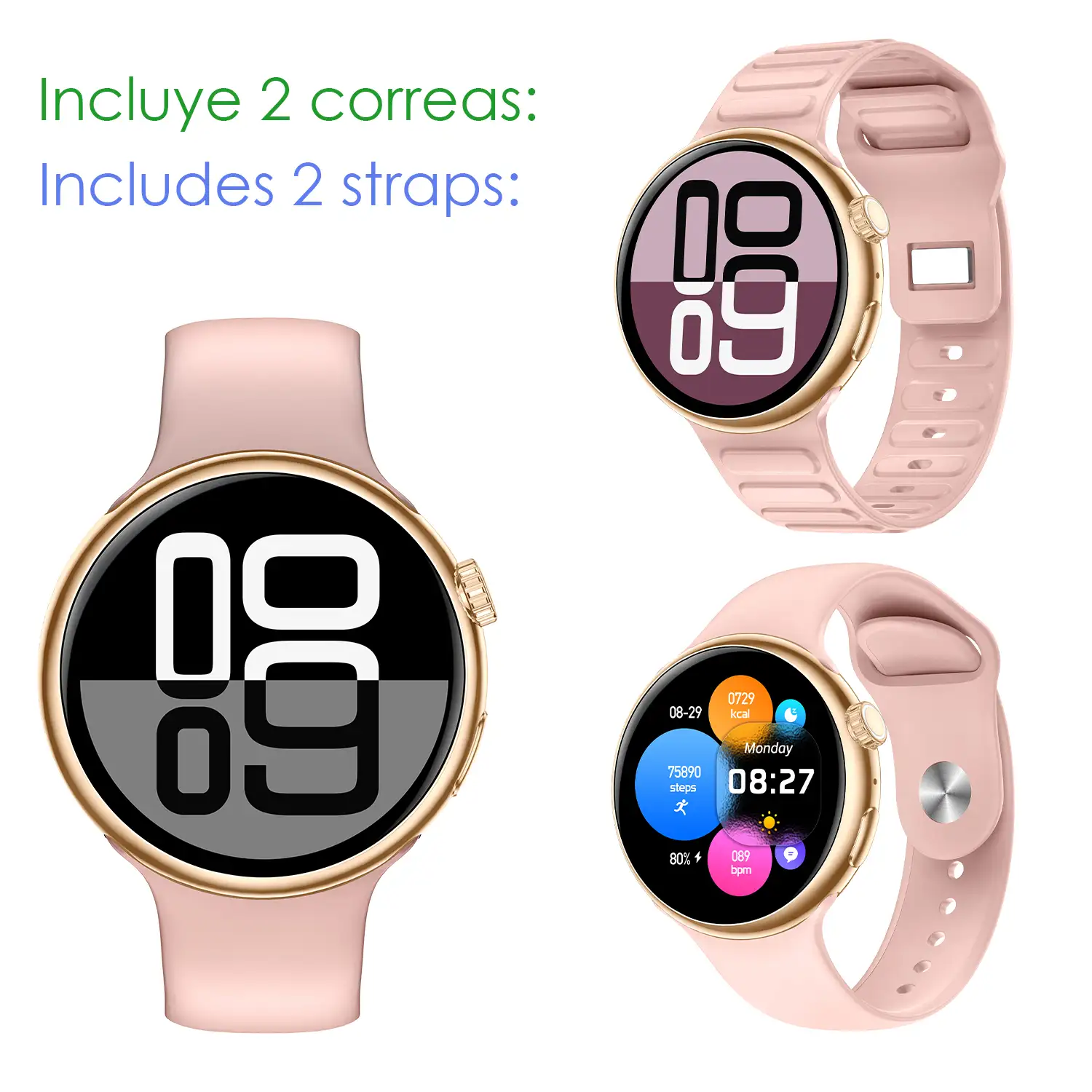 Smartwatch Z12 Pro con monitor de tensión cardiaco avanzado, O2, termómetro. Múltiples modos deportivos. Doble correa.