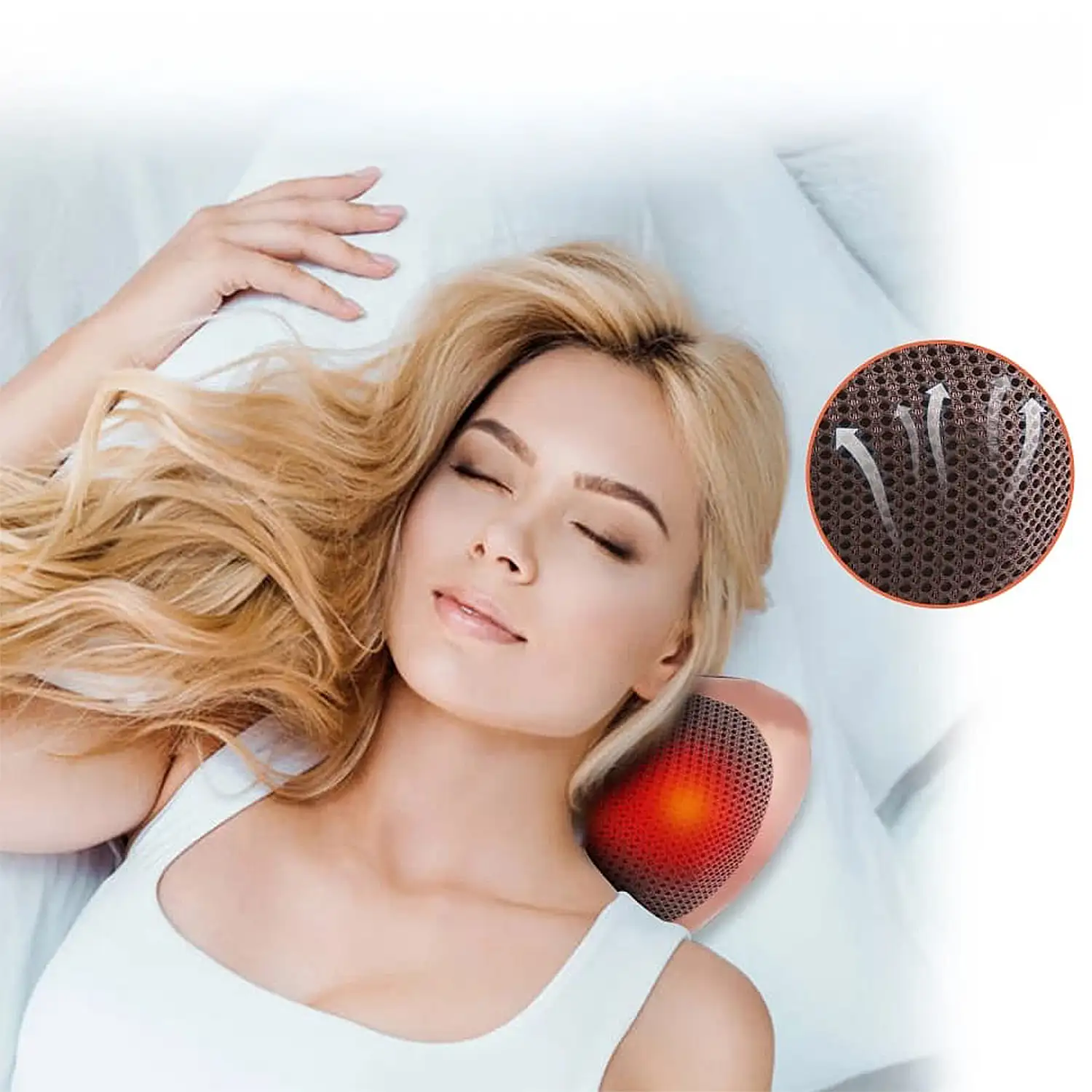 Almohada de masaje con 8 cabezales, masaje en ambas direcciones y calor infrarrojo.