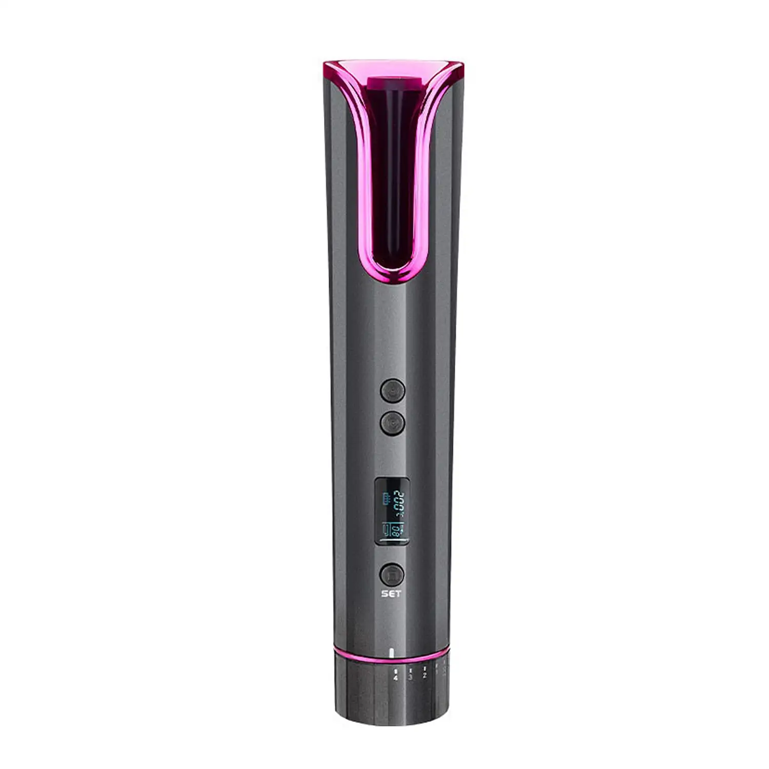 Rizador de pelo con giro automático, 4 niveles de temperatura y 6 ajustes de temporización.