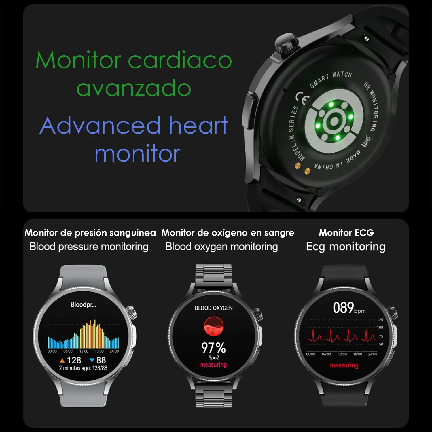 Smartwatch M103 con monitor cardiovascular, varios modos de deporte. Correa de metal + correa de silicona y auriculares TWS.