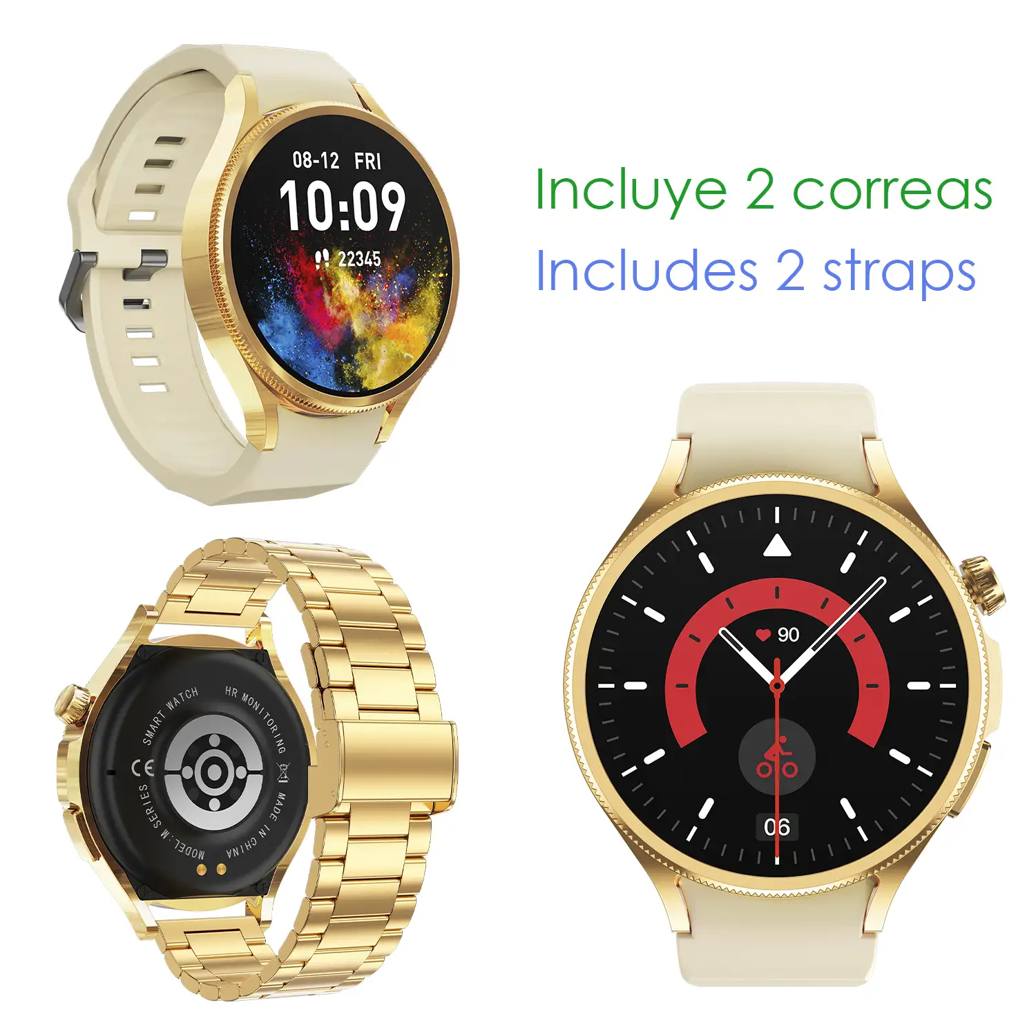 Smartwatch M103 con monitor cardiovascular, varios modos de deporte. Correa de metal + correa de silicona y auriculares TWS.