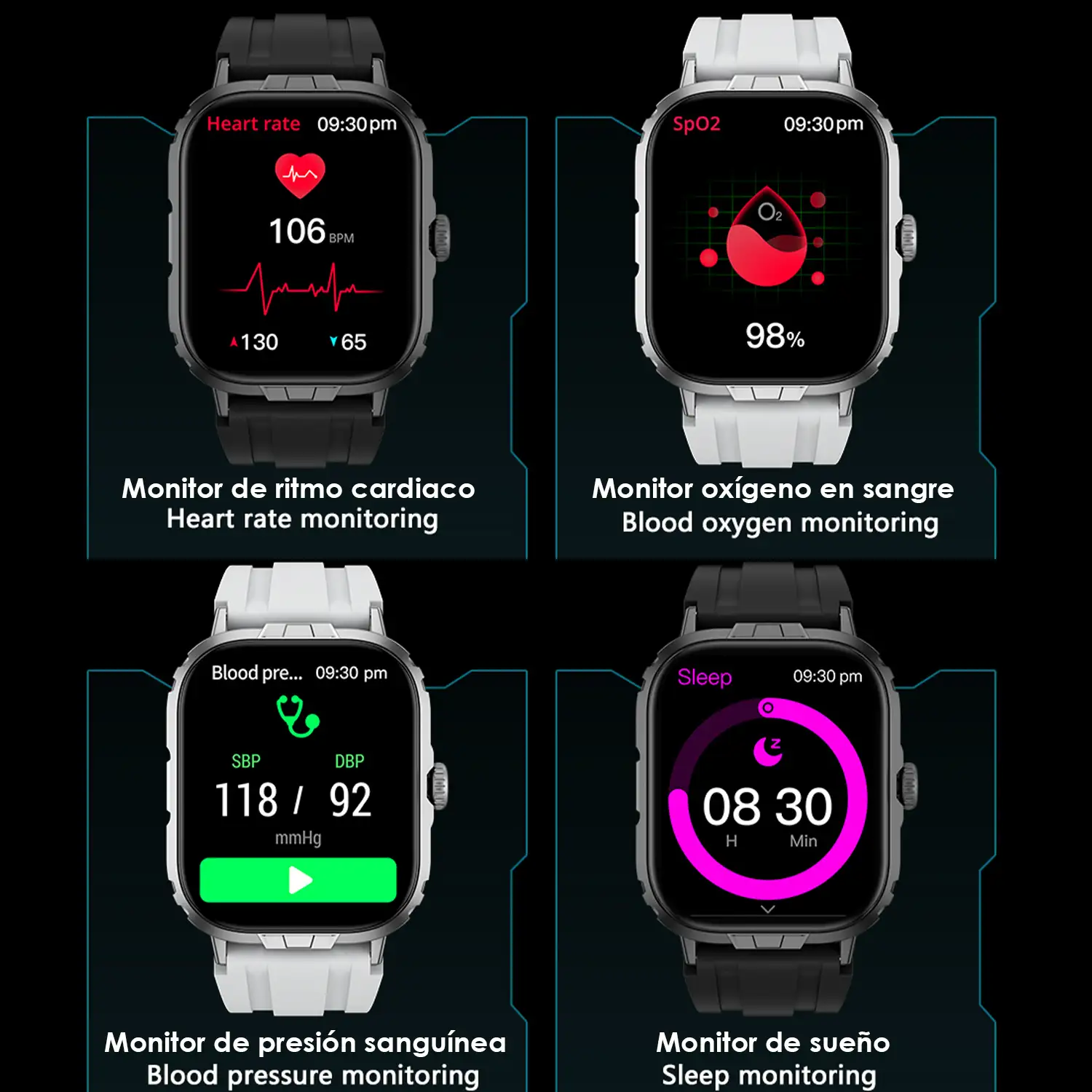 Smartwatch M106 con doble correa una de silicona y otra de nylon. Notificaciones de Apps, monitor de salud, modos deportivos.