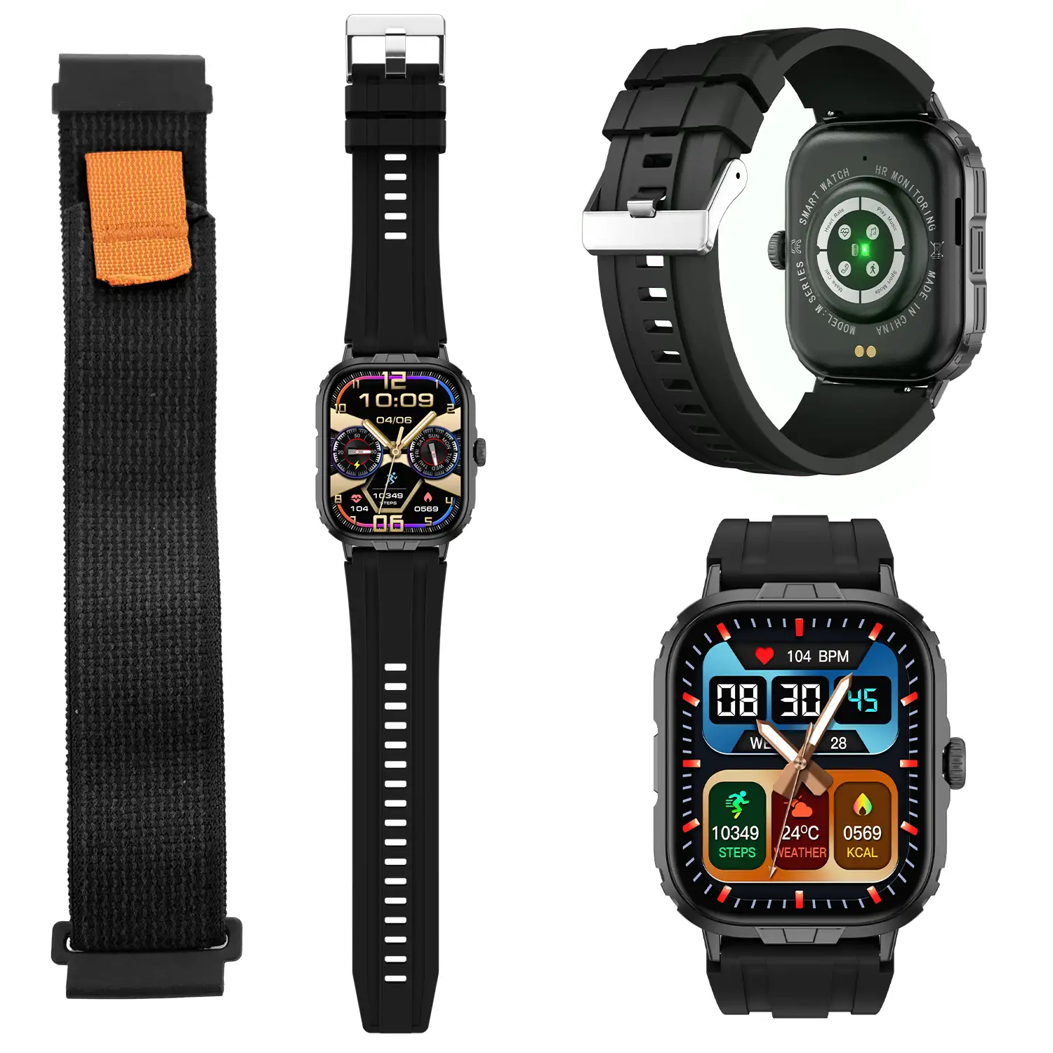 Smartwatch M106 con doble correa una de silicona y otra de nylon. Notificaciones de Apps, monitor de salud, modos deportivos.