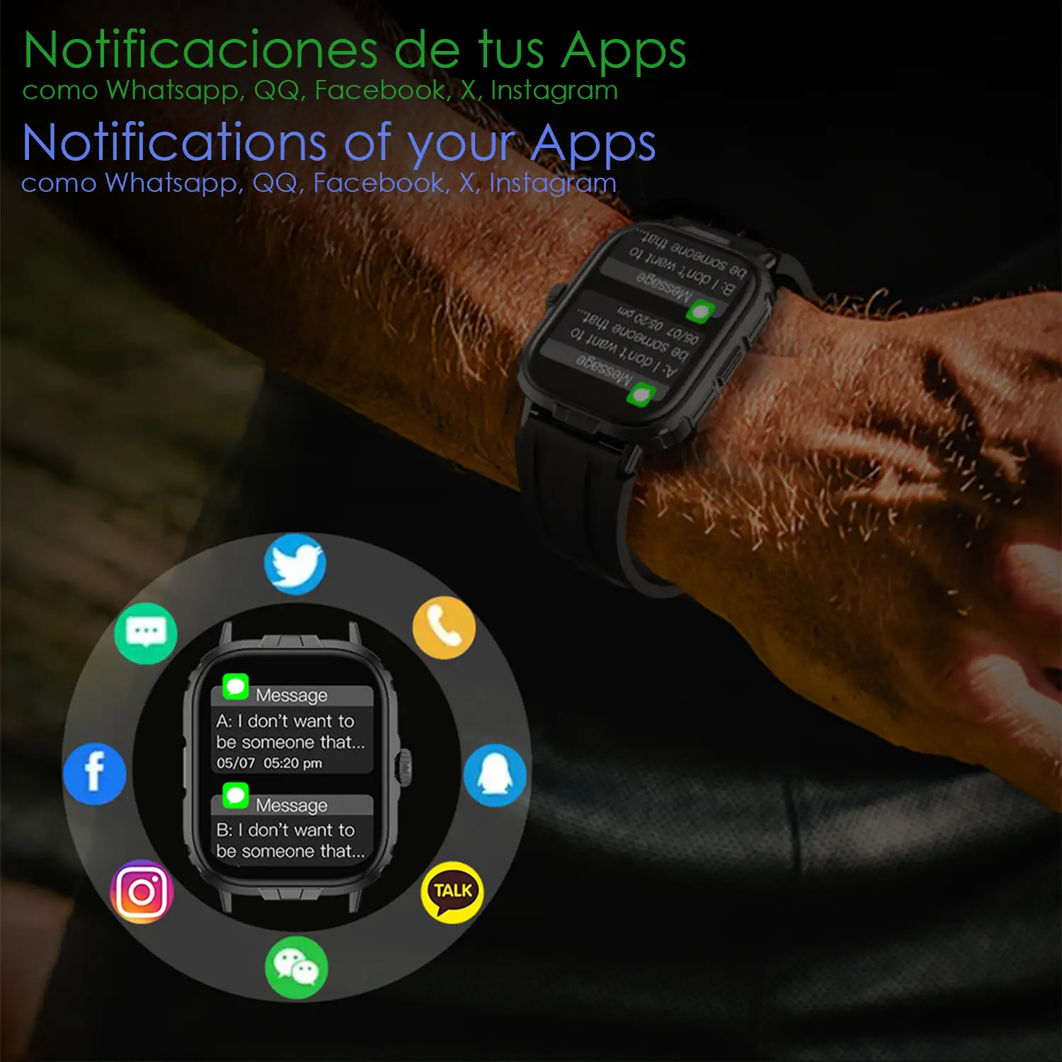Smartwatch M106 con doble correa una de silicona y otra de nylon. Notificaciones de Apps, monitor de salud, modos deportivos.