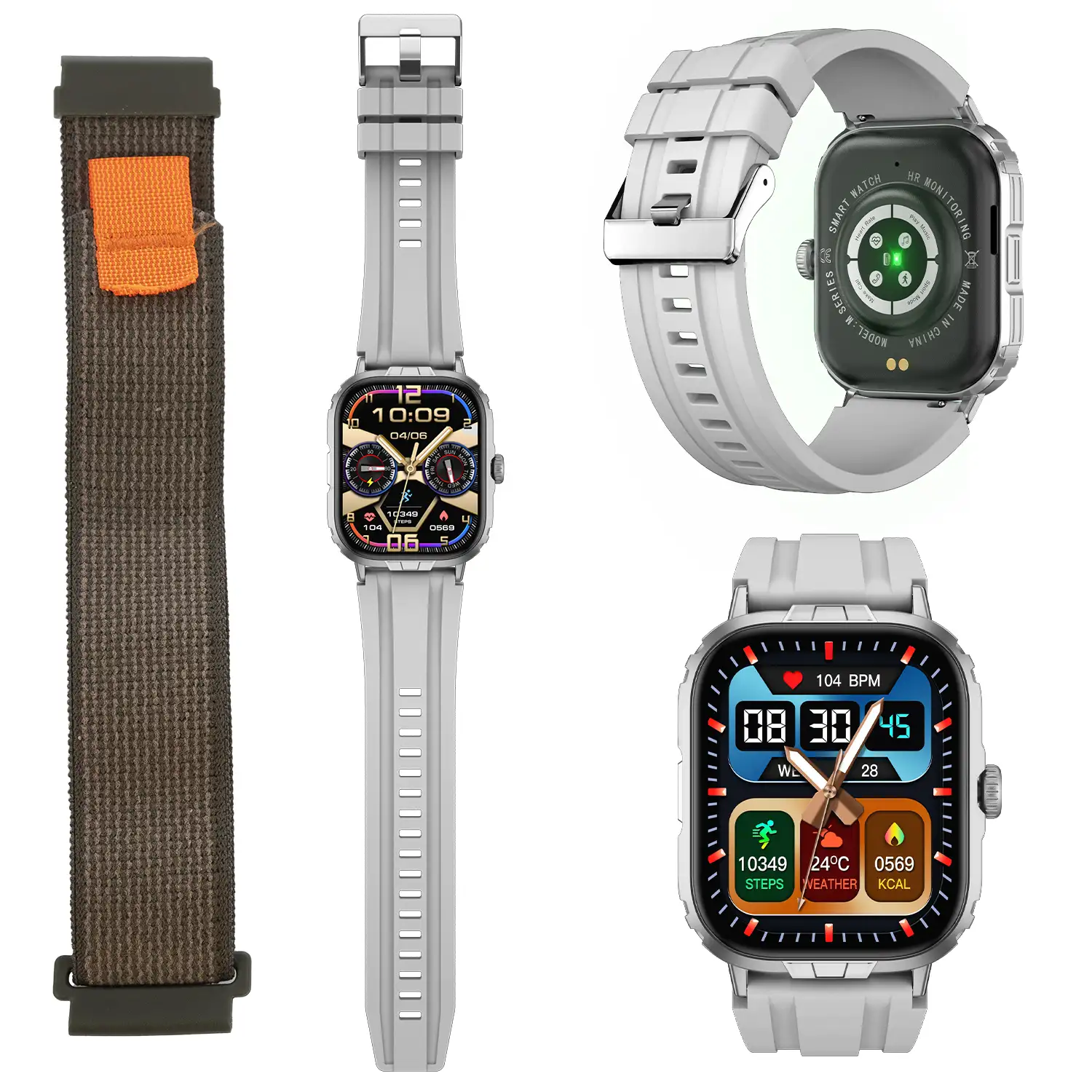 Smartwatch M106 con doble correa una de silicona y otra de nylon. Notificaciones de Apps, monitor de salud, modos deportivos.