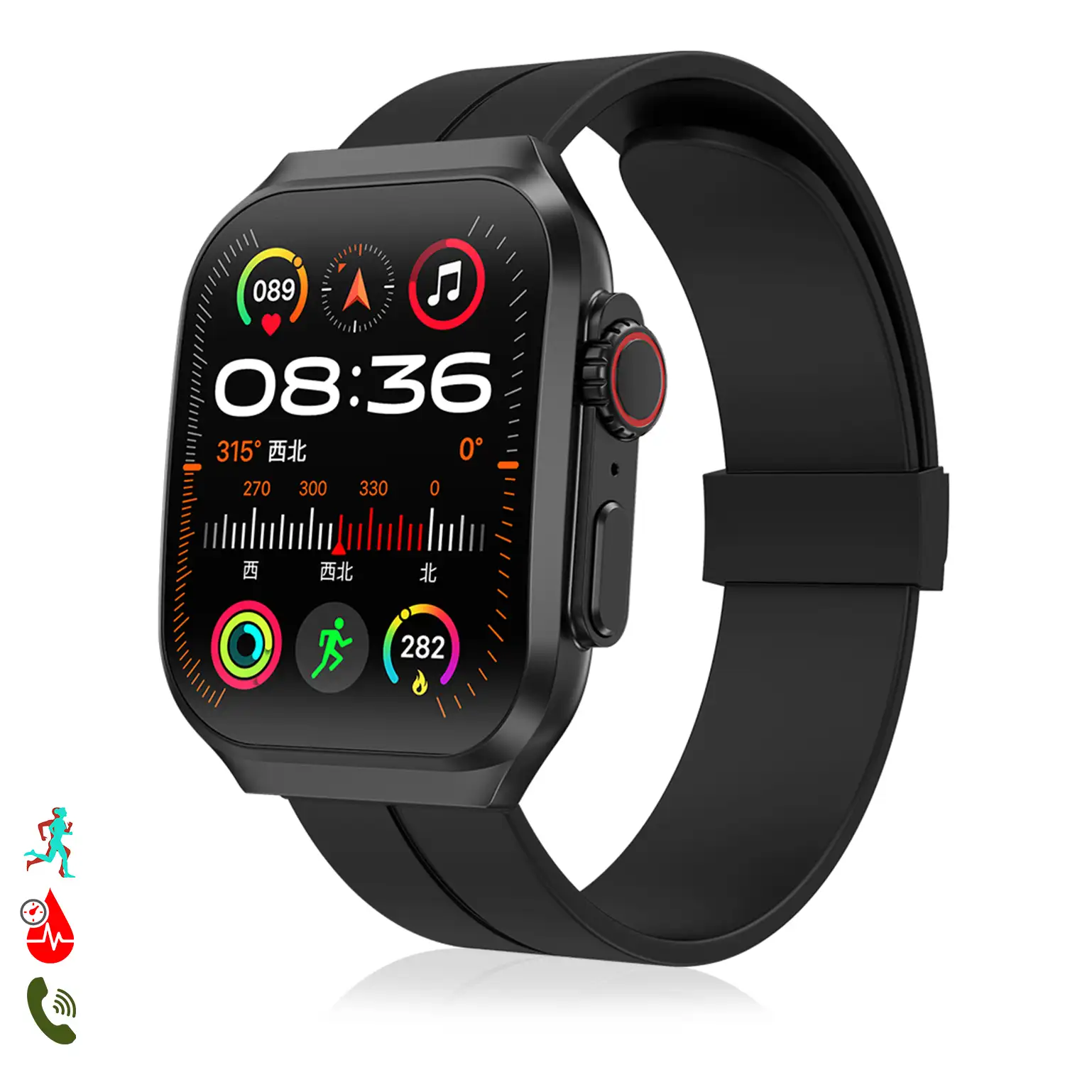 Smartwatch OP88. Pantalla curva AMOLED de 1.95 px, con llamadas Bluetooth, monitor de salud, corona multifunción.