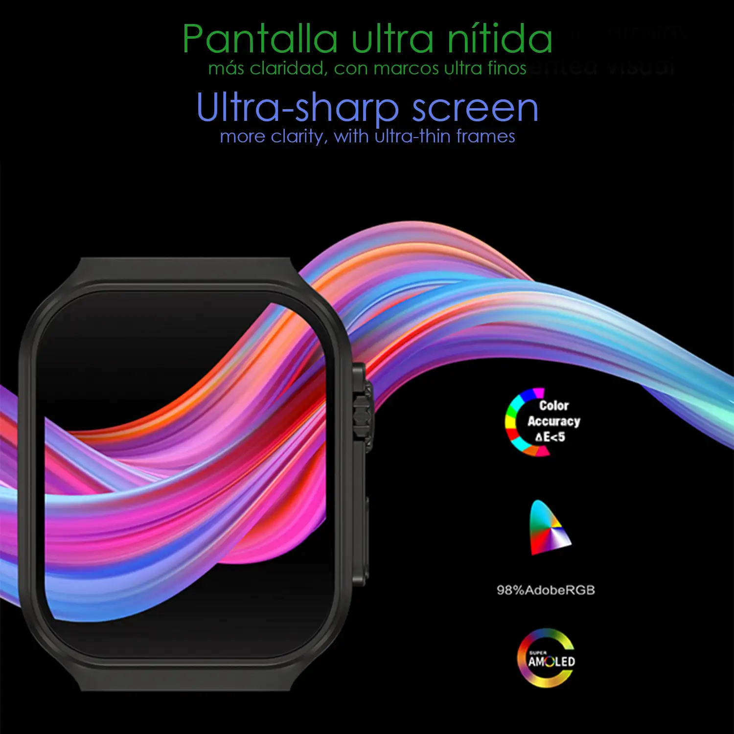 Smartwatch OP88. Pantalla curva AMOLED de 1.95 px, con llamadas Bluetooth, monitor de salud, corona multifunción.