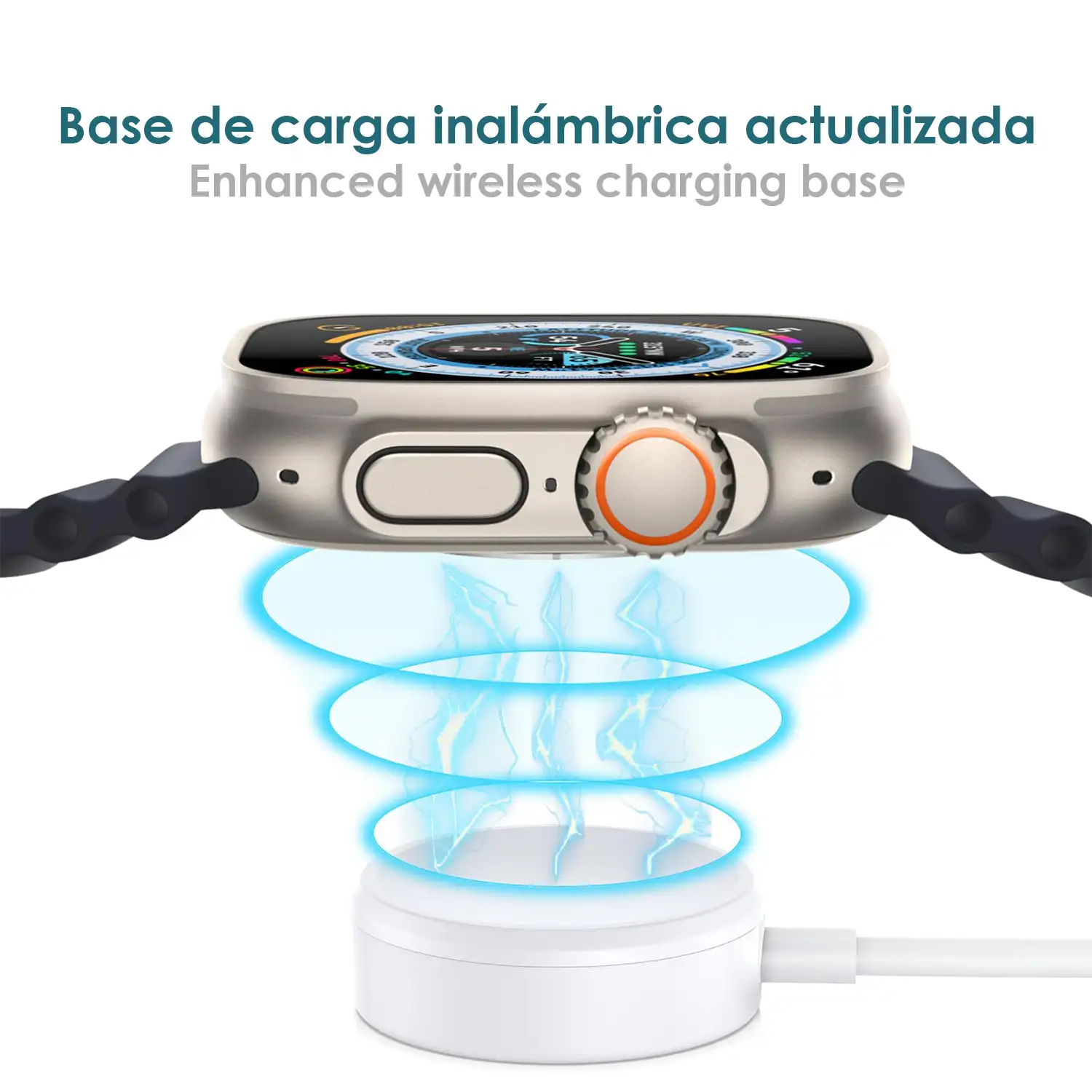 Smartwatch R9 ultra max con corona multifunción, monitor cardiaco, llamadas Bluetooth y varios modos de deporte. Incluye 3 correas de silicona, negra, blanca y azul.