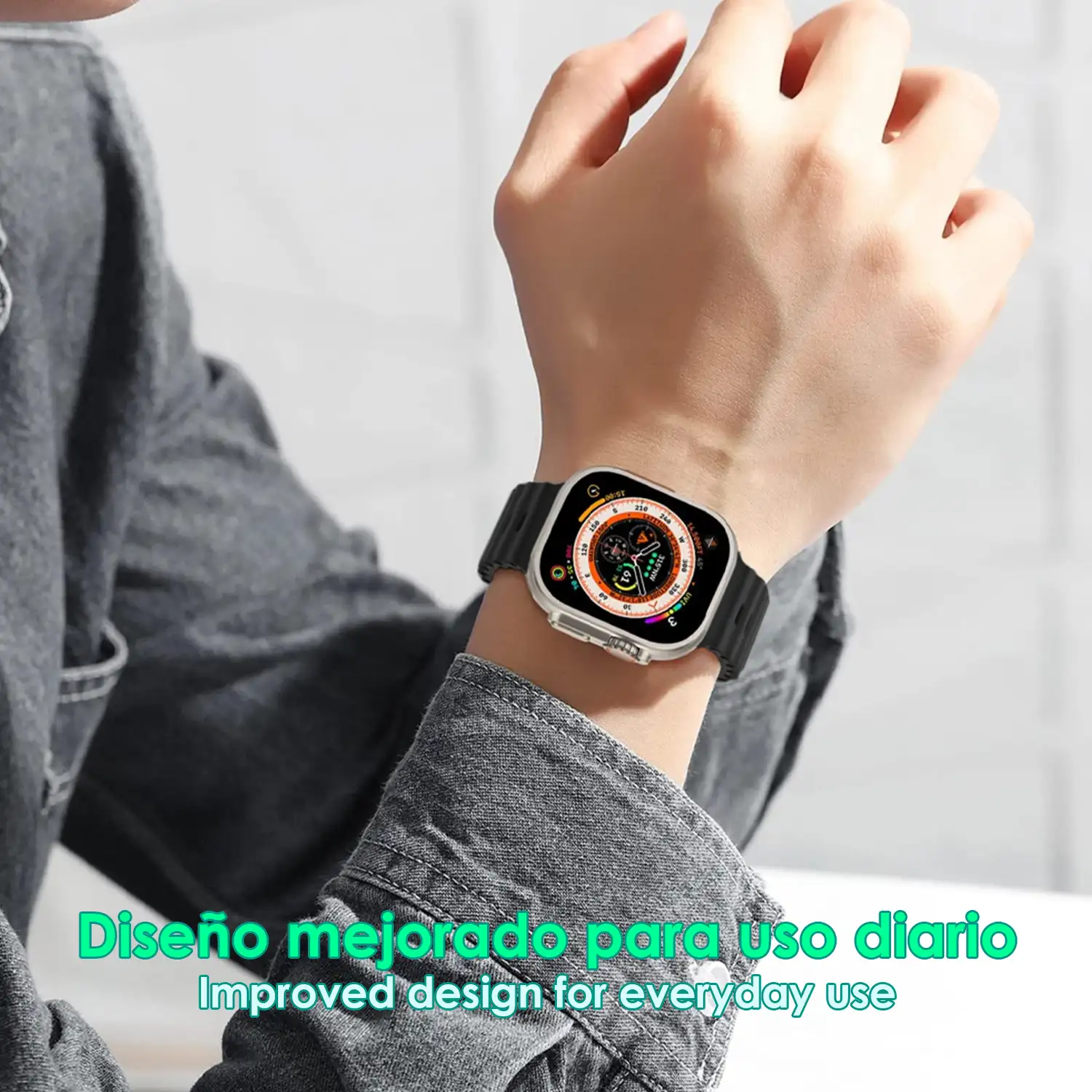 Smartwatch R9 ultra max con corona multifunción, monitor cardiaco, llamadas Bluetooth y varios modos de deporte. Incluye 3 correas de silicona, negra, blanca y azul.