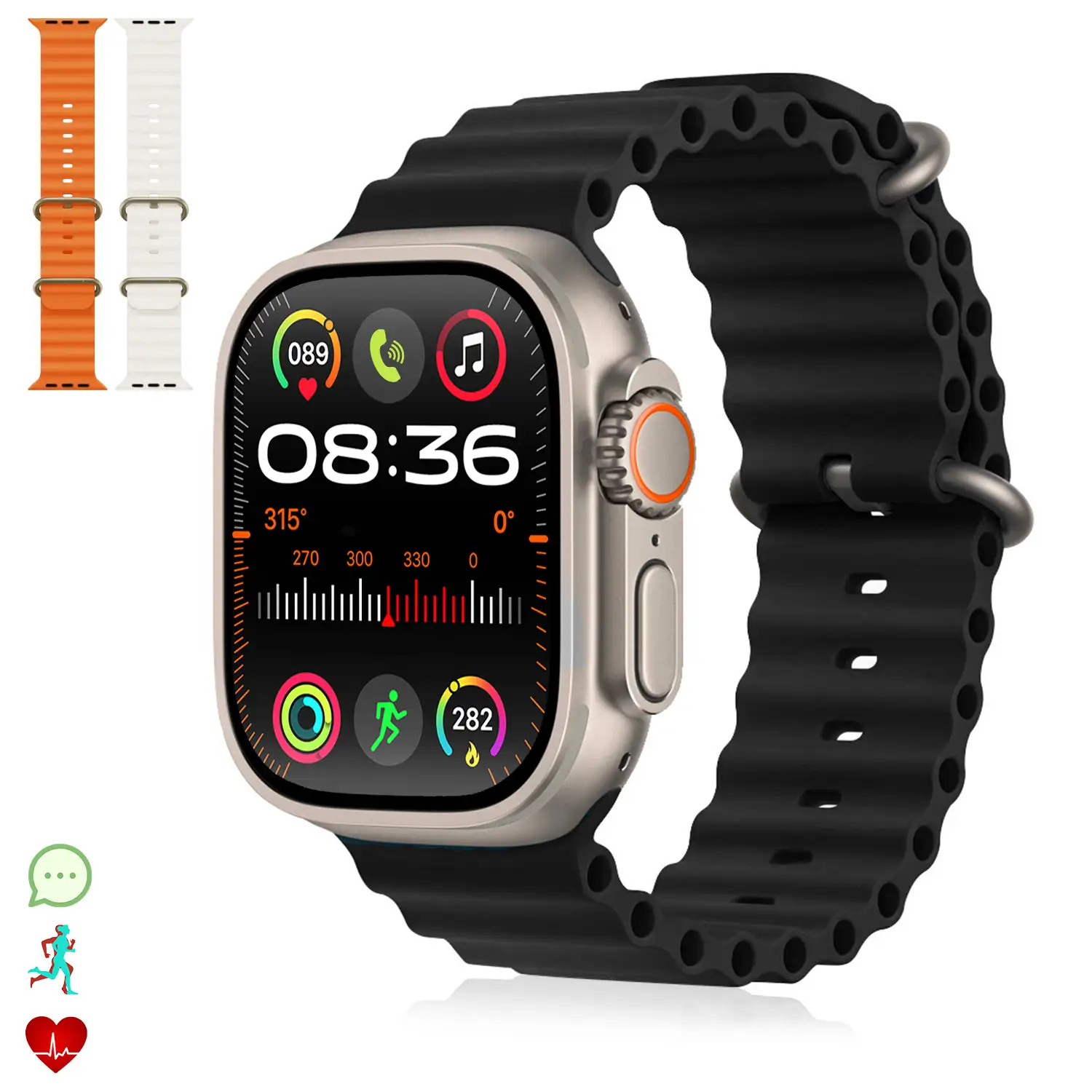 Smartwatch S9 Ultra con corona multifunción, monitor cardiaco, llamadas Bluetooth, con 3 correas.