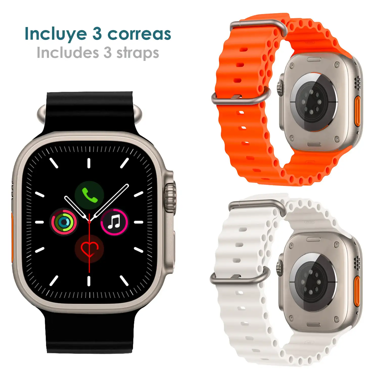 Smartwatch S9 Ultra con corona multifunción, monitor cardiaco, llamadas Bluetooth, con 3 correas.
