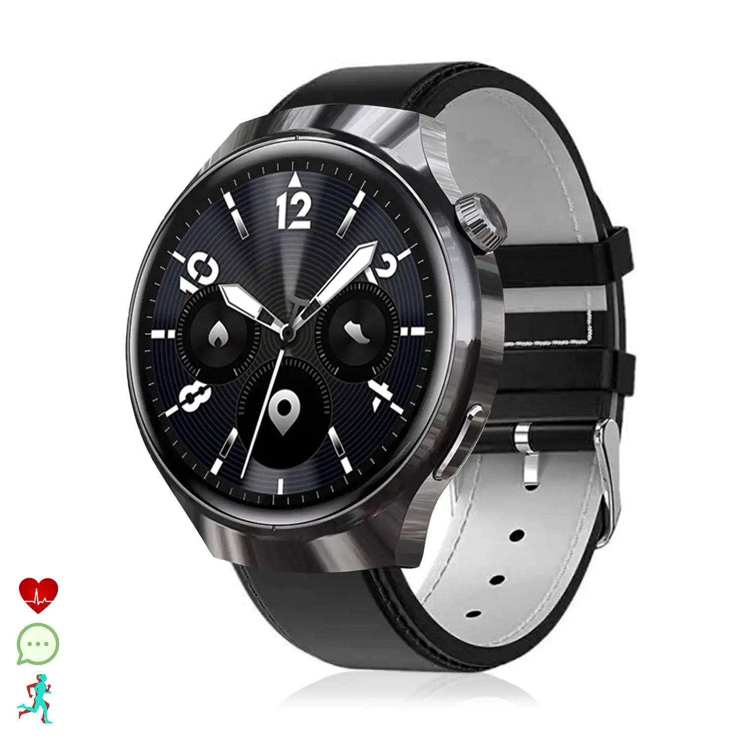 Smartwatch Watch 4 Pro con llamadas Bluetooth, dos correas (metal y cuero), modos de deporte, monitoreo de salud y corona multifunción