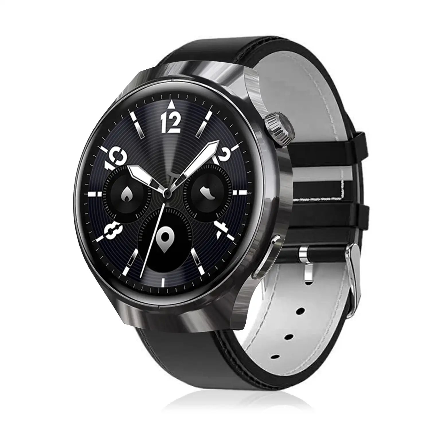Smartwatch Watch 4 Pro con llamadas Bluetooth, dos correas (metal y cuero), modos de deporte, monitoreo de salud y corona multifunción