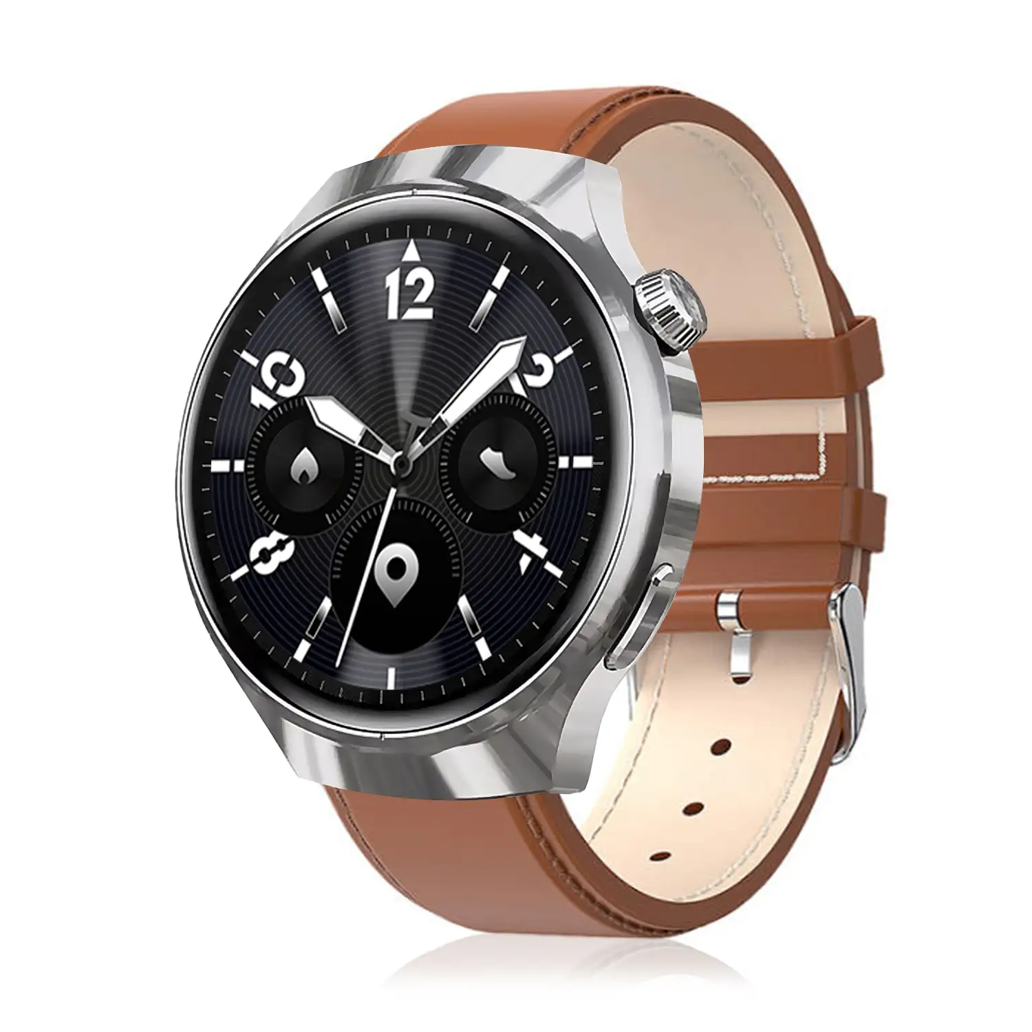 Smartwatch Watch 4 Pro con llamadas Bluetooth, dos correas (metal y cuero), modos de deporte, monitoreo de salud y corona multifunción