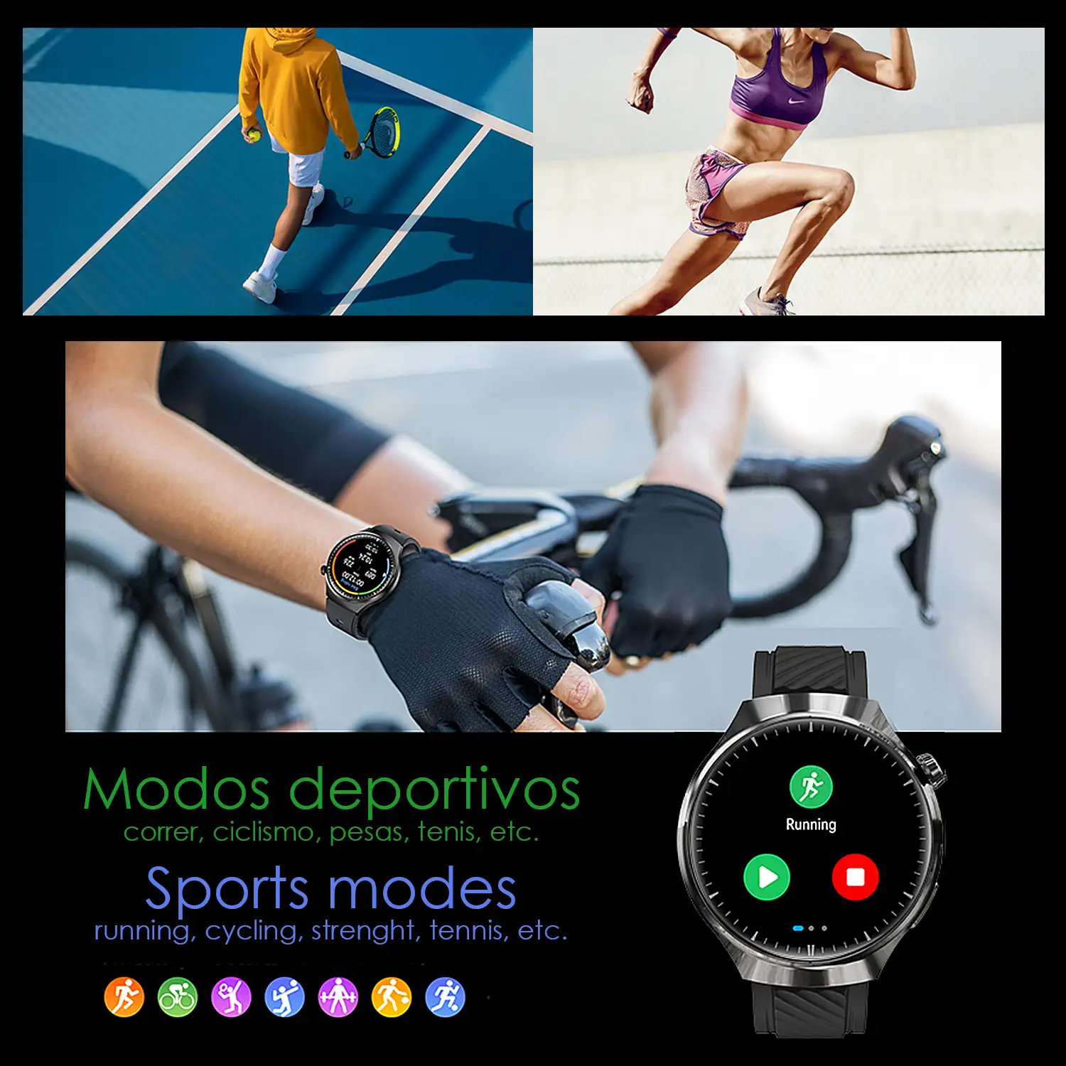 Smartwatch Watch 4 Pro con llamadas Bluetooth, dos correas (metal y cuero), modos de deporte, monitoreo de salud y corona multifunción