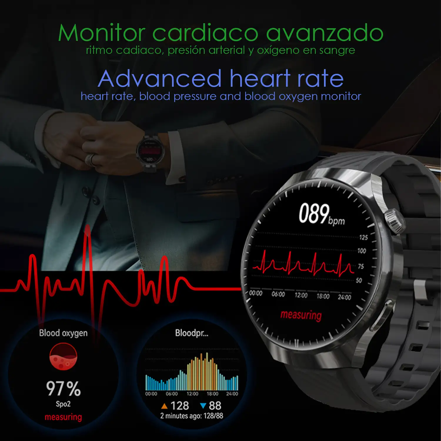 Smartwatch Watch 4 Pro con llamadas Bluetooth, dos correas (metal y cuero), modos de deporte, monitoreo de salud y corona multifunción
