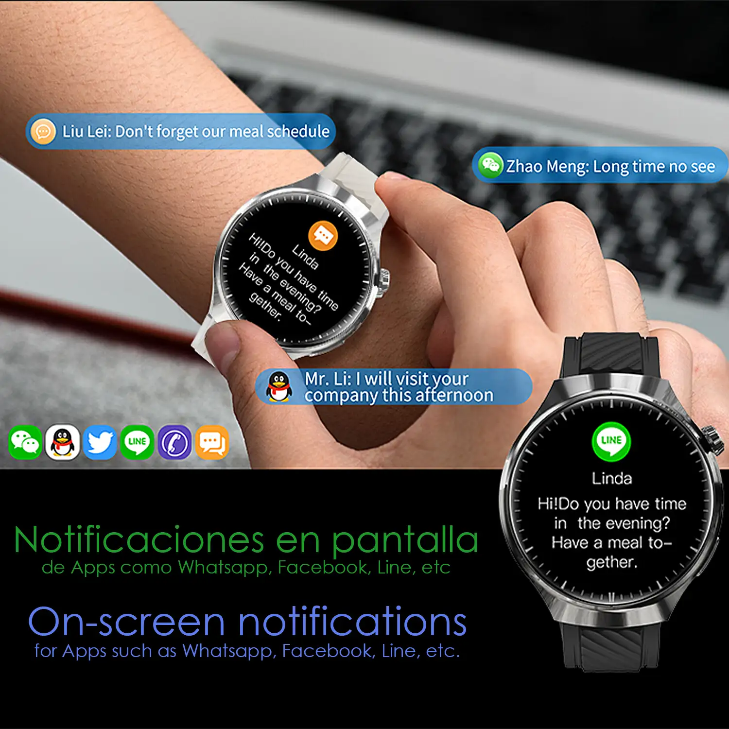 Smartwatch Watch 4 Pro con llamadas Bluetooth, dos correas (metal y cuero), modos de deporte, monitoreo de salud y corona multifunción