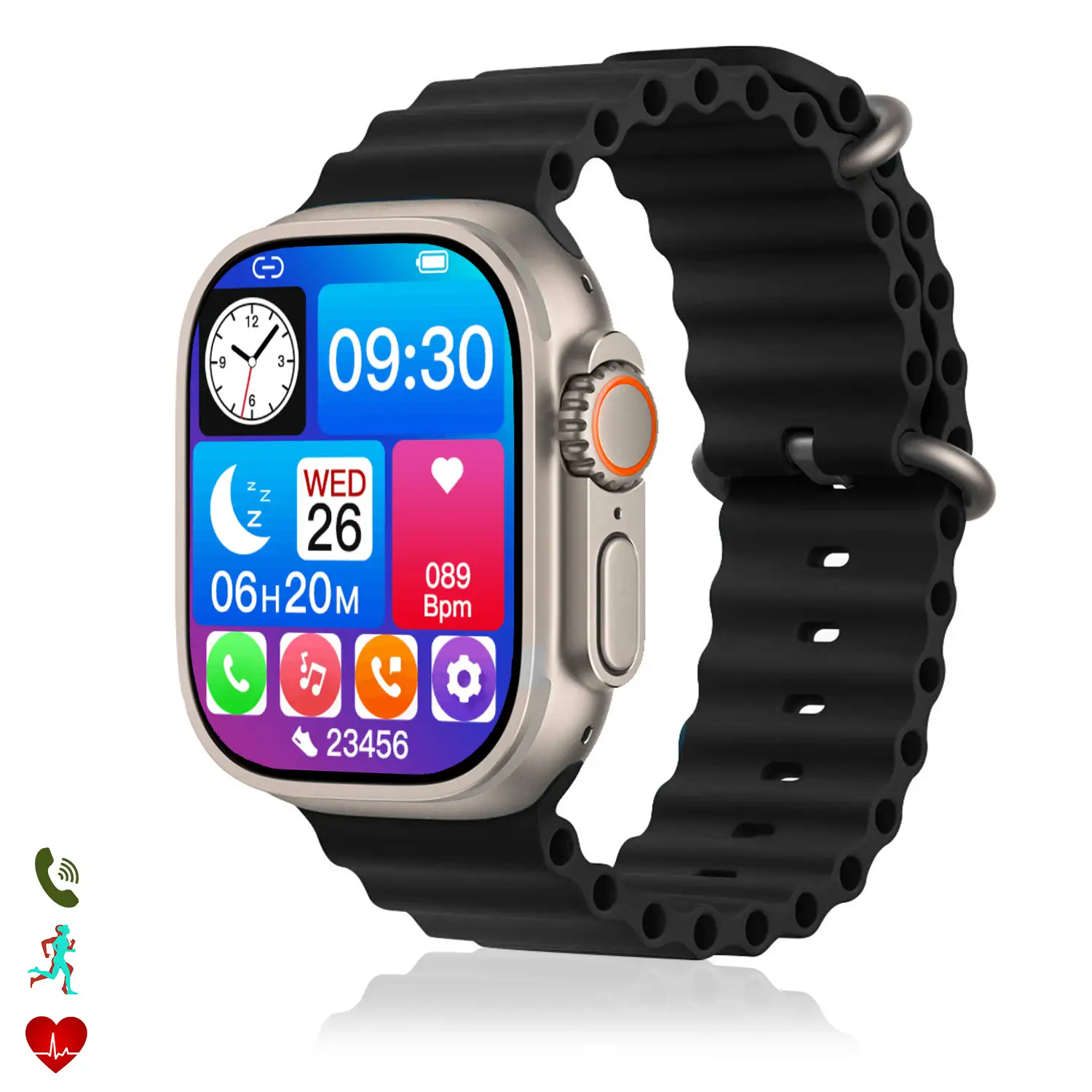 Smartwatch Z55 Ultra2 con llamadas Bluetooth, monitor de salud, modos deportivos, corona multifunción y botón de acceso rápido configurable.