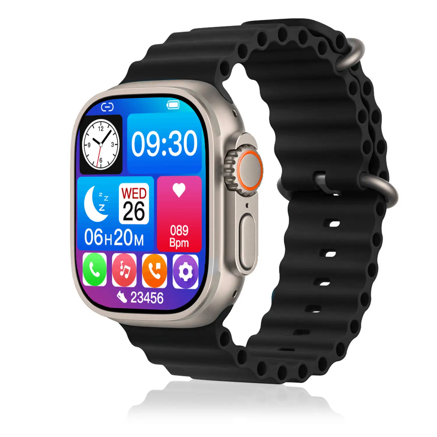 Smartwatch Z55 Ultra2 con llamadas Bluetooth, monitor de salud, modos deportivos, corona multifunción y botón de acceso rápido configurable.