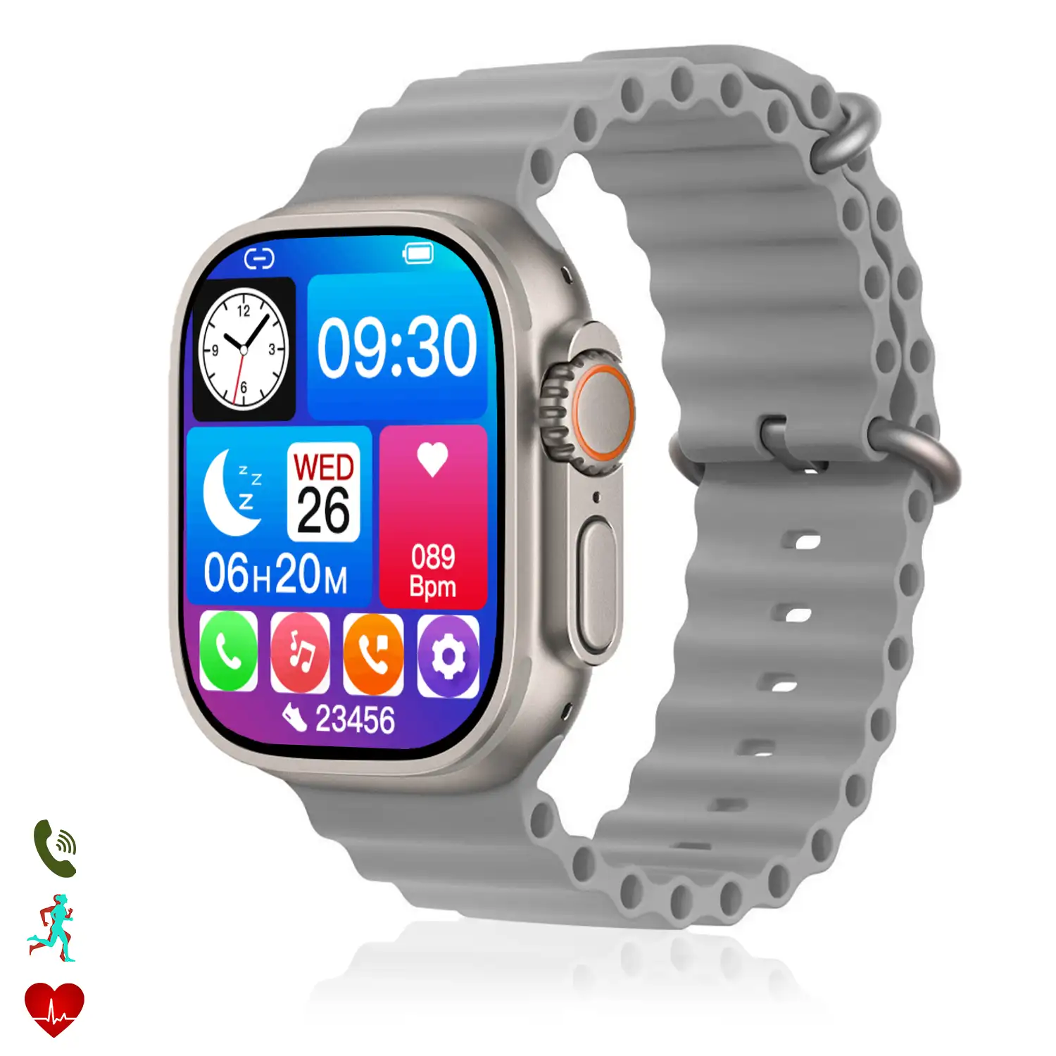 Smartwatch Z55 Ultra2 con llamadas Bluetooth, monitor de salud, modos deportivos, corona multifunción y botón de acceso rápido configurable.
