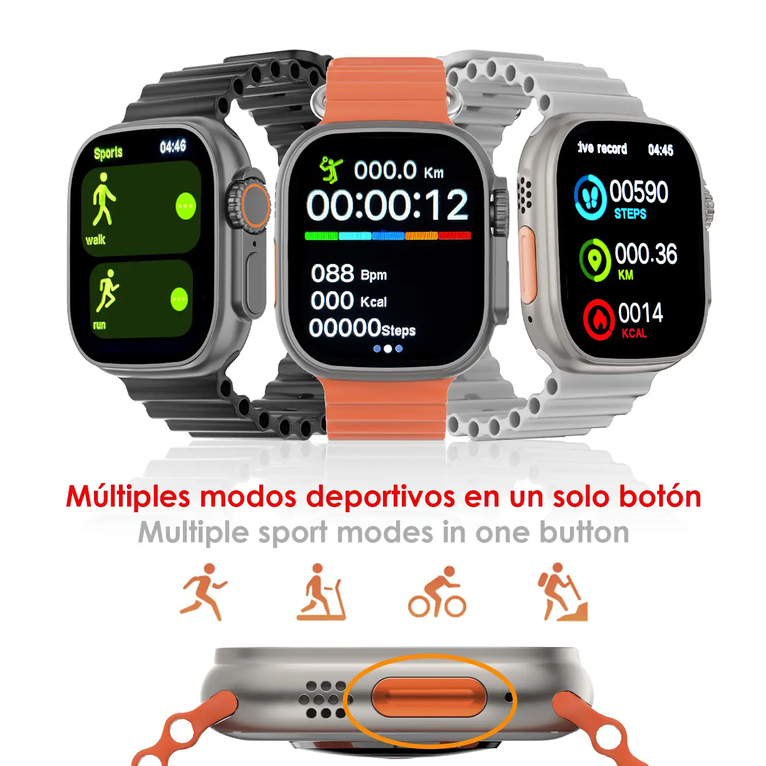 Smartwatch Z55 Ultra2 con llamadas Bluetooth, monitor de salud, modos deportivos, corona multifunción y botón de acceso rápido configurable.