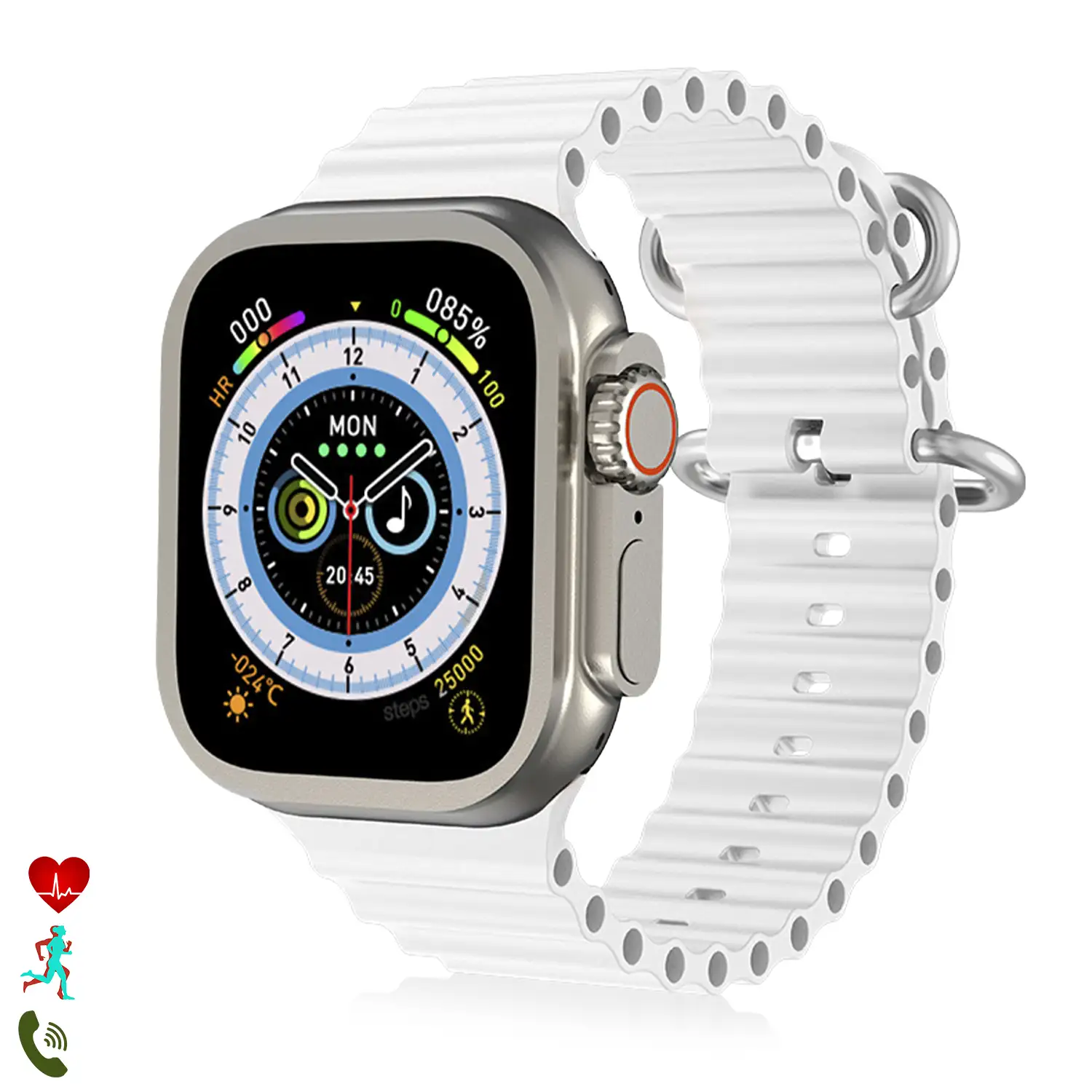 Smartwatch J68+ modos de deporte y sensores de salud, avisos de notificaciones y llamadas bluetooth. Corona multifunción.
