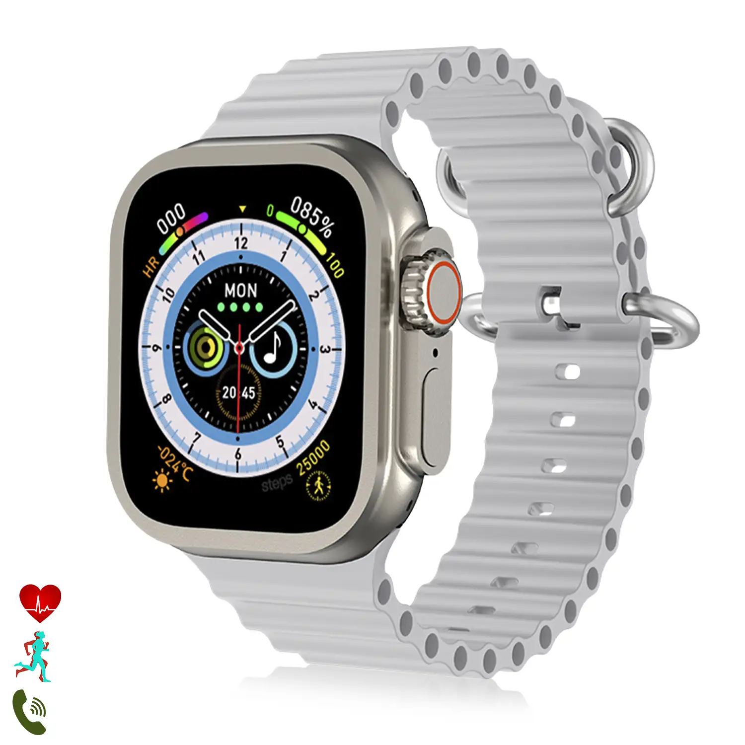 Smartwatch J68+ modos de deporte y sensores de salud, avisos de notificaciones y llamadas bluetooth. Corona multifunción.