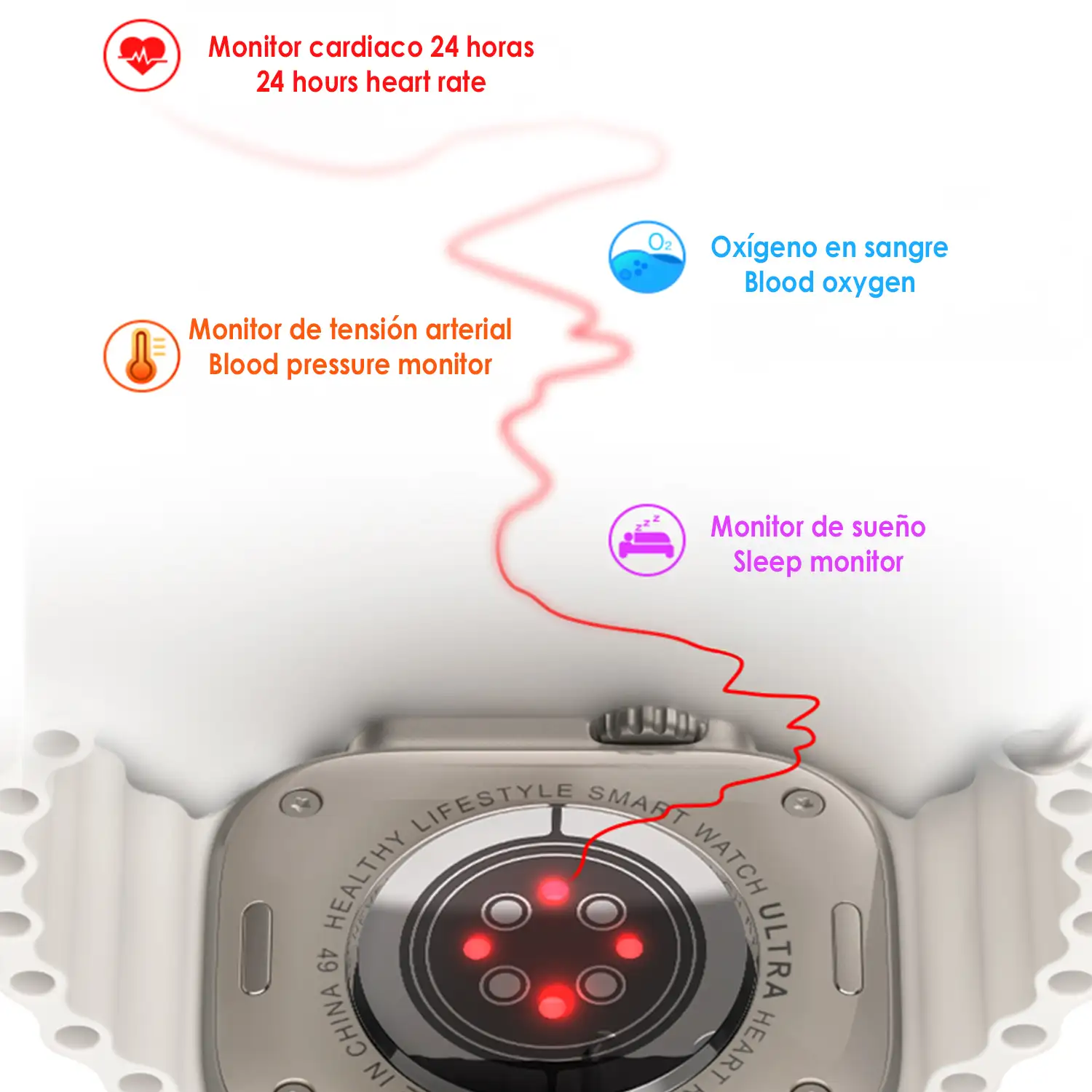 Smartwatch J68+ modos de deporte y sensores de salud, avisos de notificaciones y llamadas bluetooth. Corona multifunción.