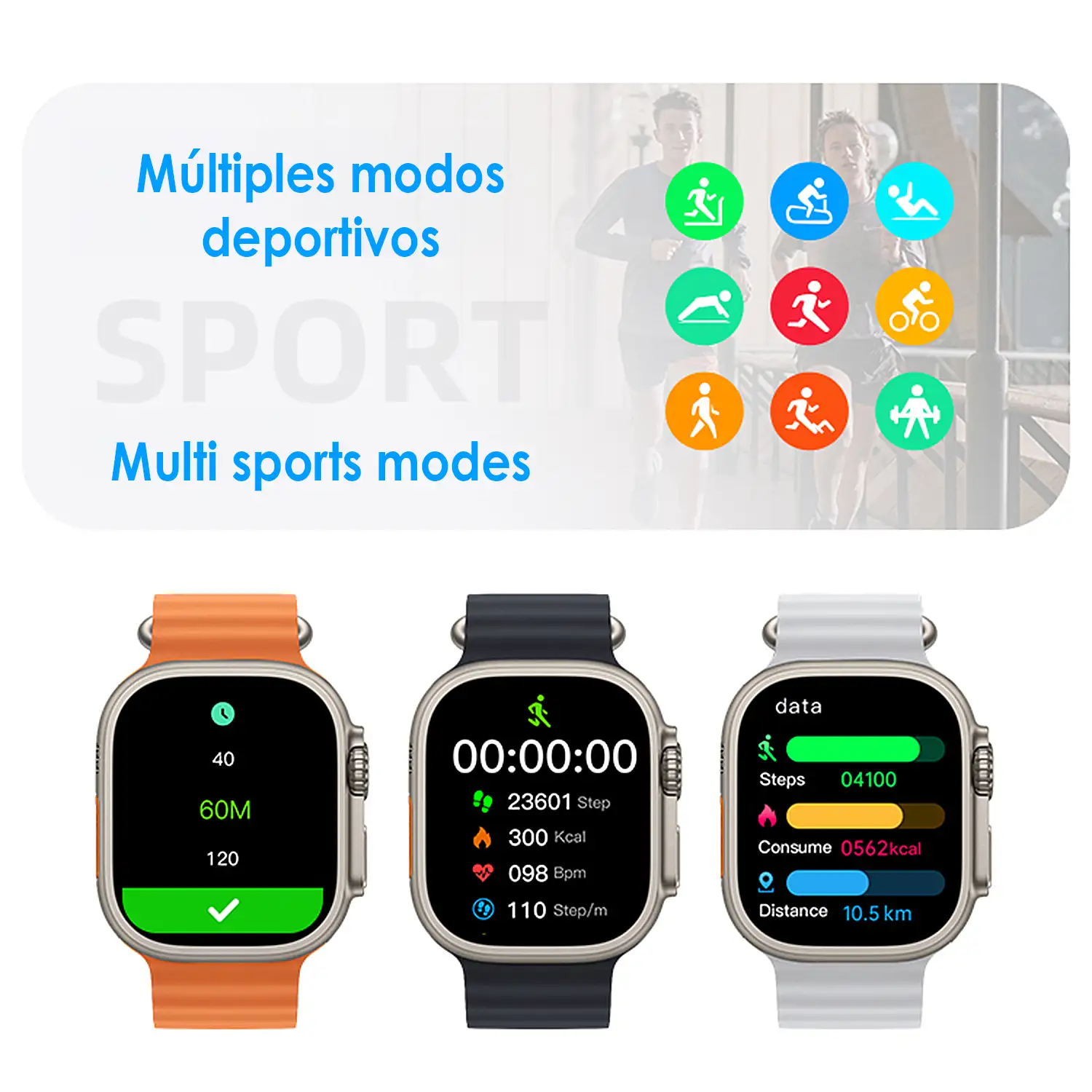 Smartwatch J68+ modos de deporte y sensores de salud, avisos de notificaciones y llamadas bluetooth. Corona multifunción.