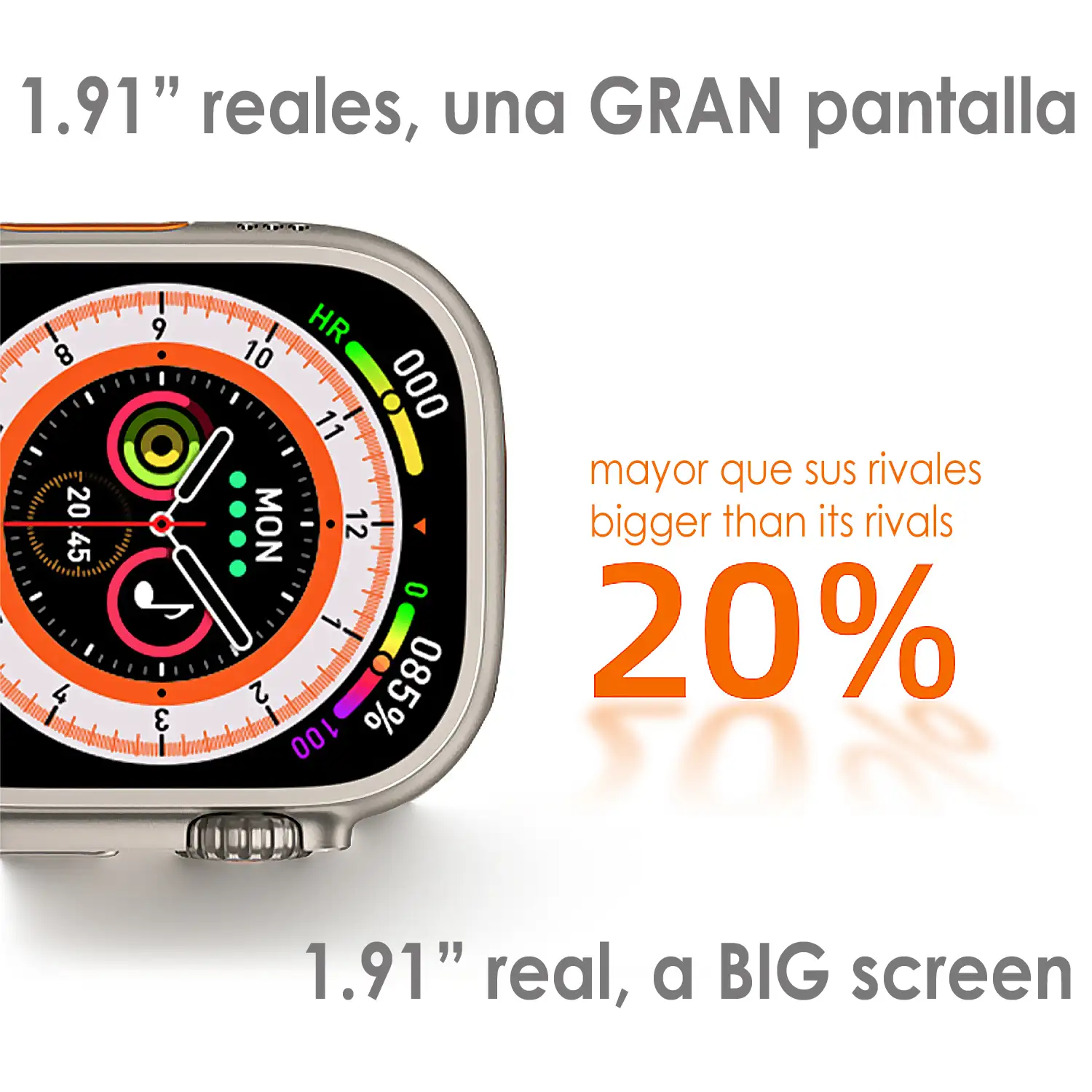 Smartwatch J68+ modos de deporte y sensores de salud, avisos de notificaciones y llamadas bluetooth. Corona multifunción.