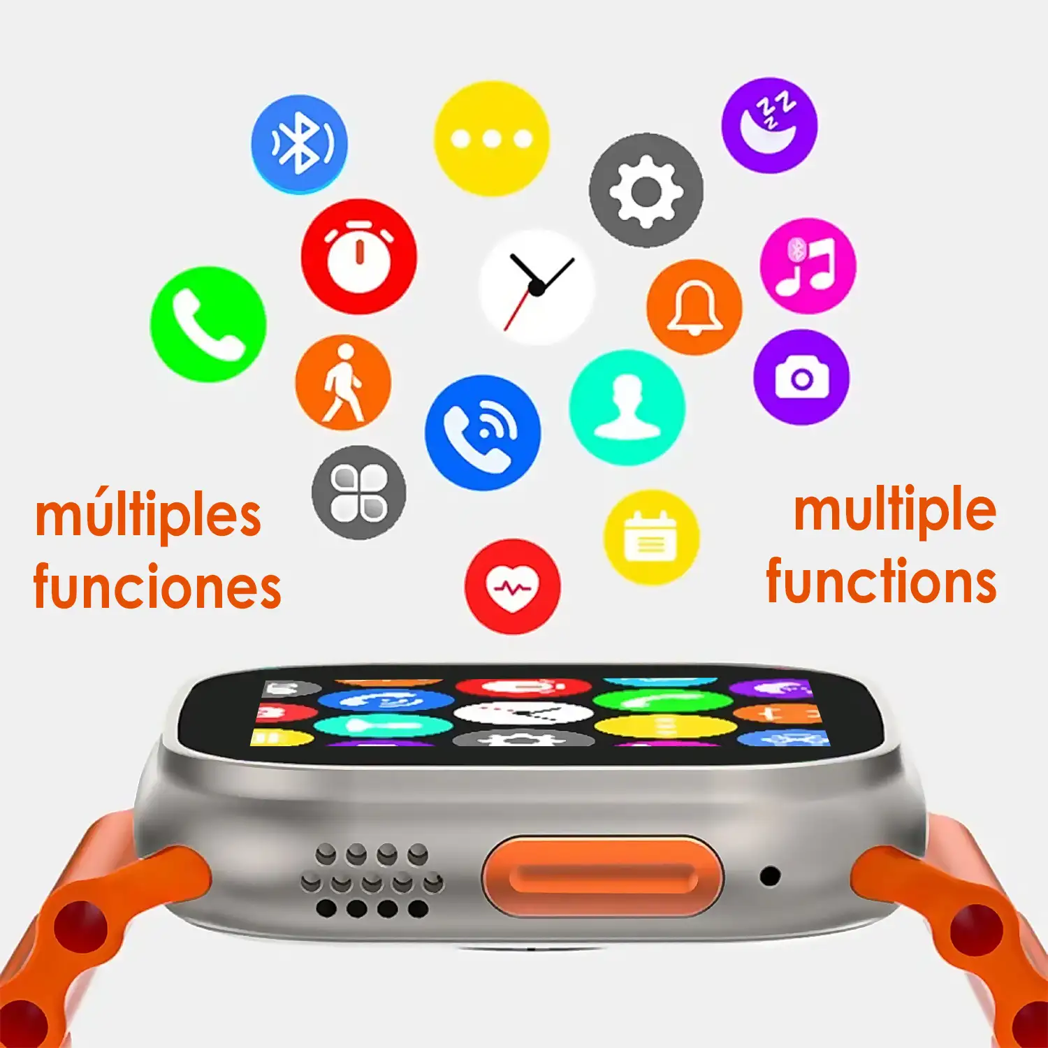 Smartwatch T500 Ultra, aviso de notificaciones, teclado de llamada bluetooth, modos de deporte y monitor cardiaco.