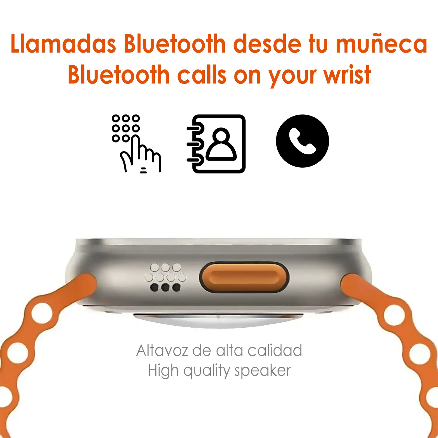 Smartwatch T500 Ultra, aviso de notificaciones, teclado de llamada bluetooth, modos de deporte y monitor cardiaco.