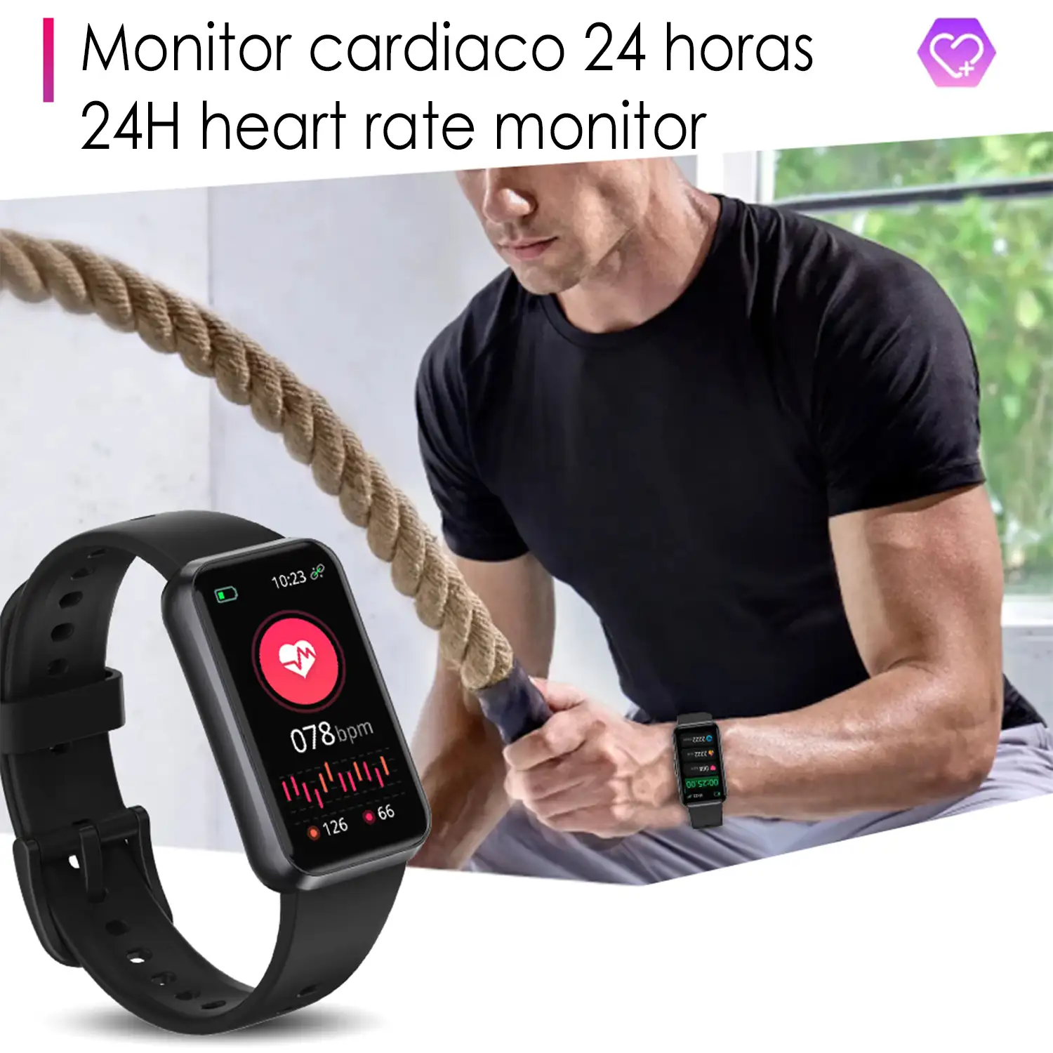 Brazalete inteligente T54B con monitor de tensión y O2. Varios modos deportivos, notificaciones de apps.